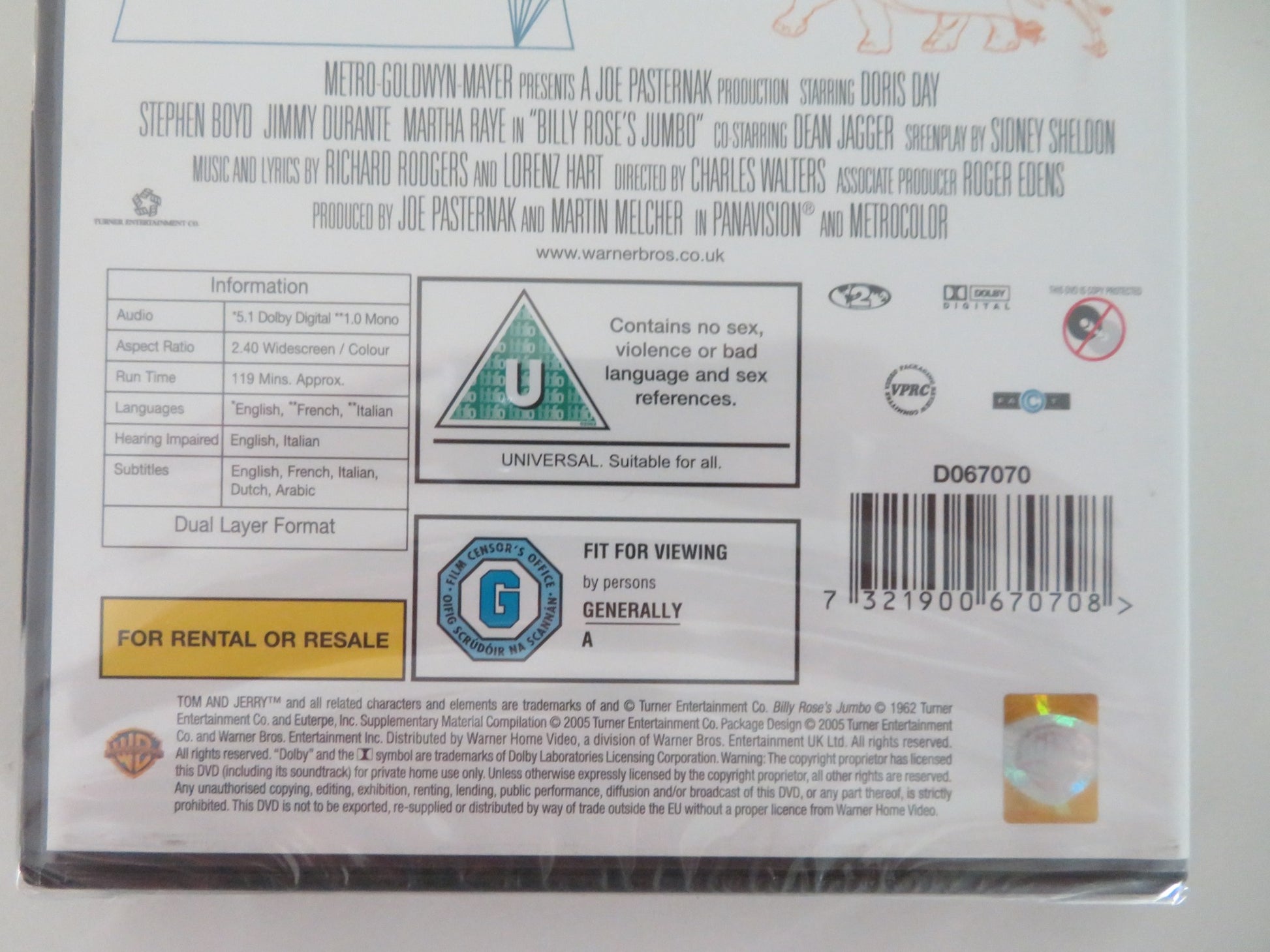 JUMBO (DVD) DORIS DAY STEPHEN BOYD 1962 REGION 2 - Rendezvous Cinema