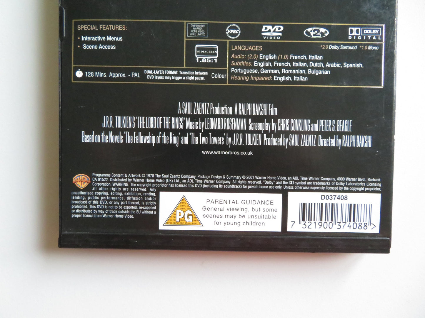 THE LORD OF THE RINGS (DVD) CHRISTOPHER GUARD WILLIAM SQUIRE 1978 REGION 2 - Rendezvous Cinema