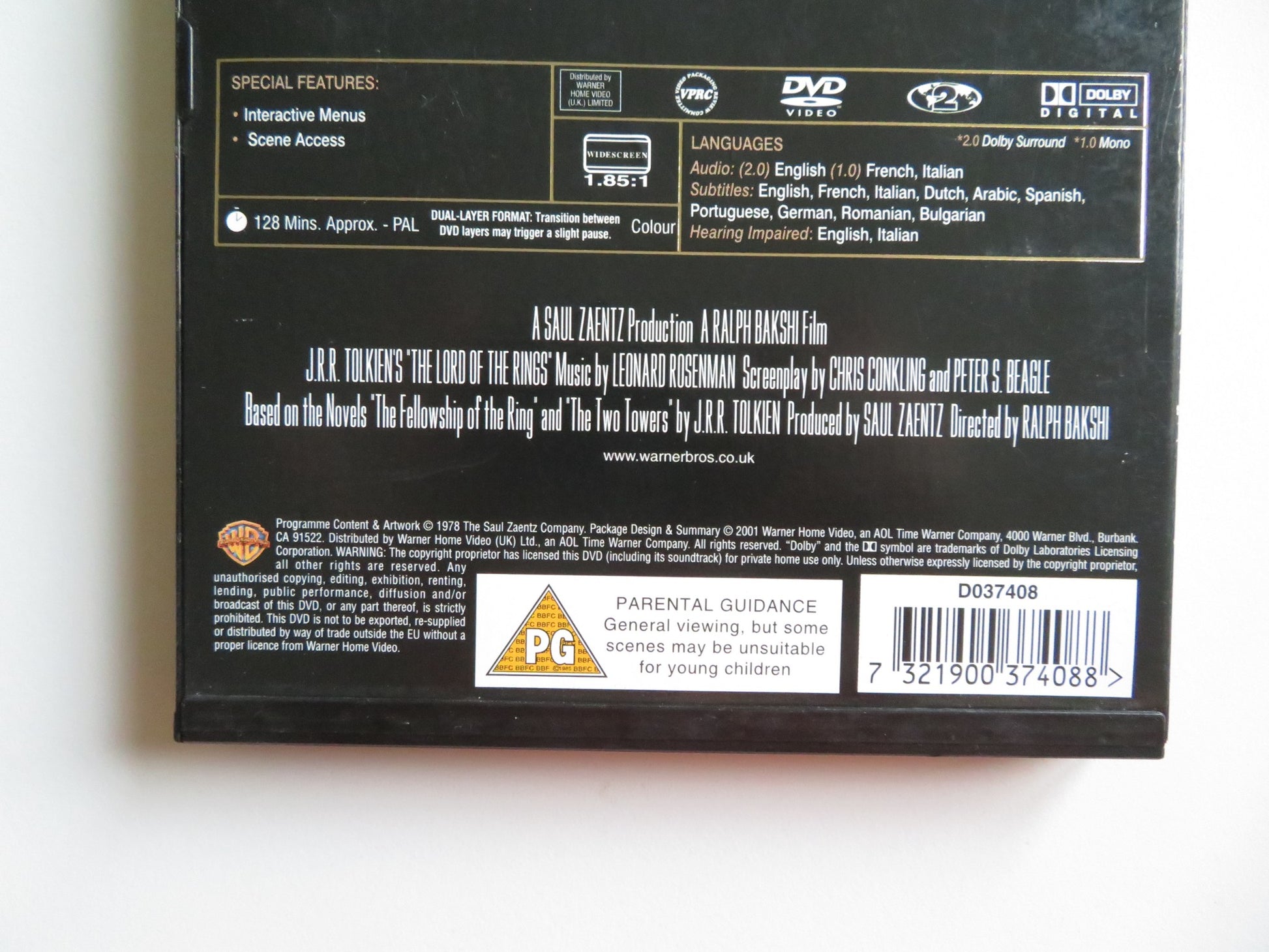 THE LORD OF THE RINGS (DVD) CHRISTOPHER GUARD WILLIAM SQUIRE 1978 REGION 2 - Rendezvous Cinema