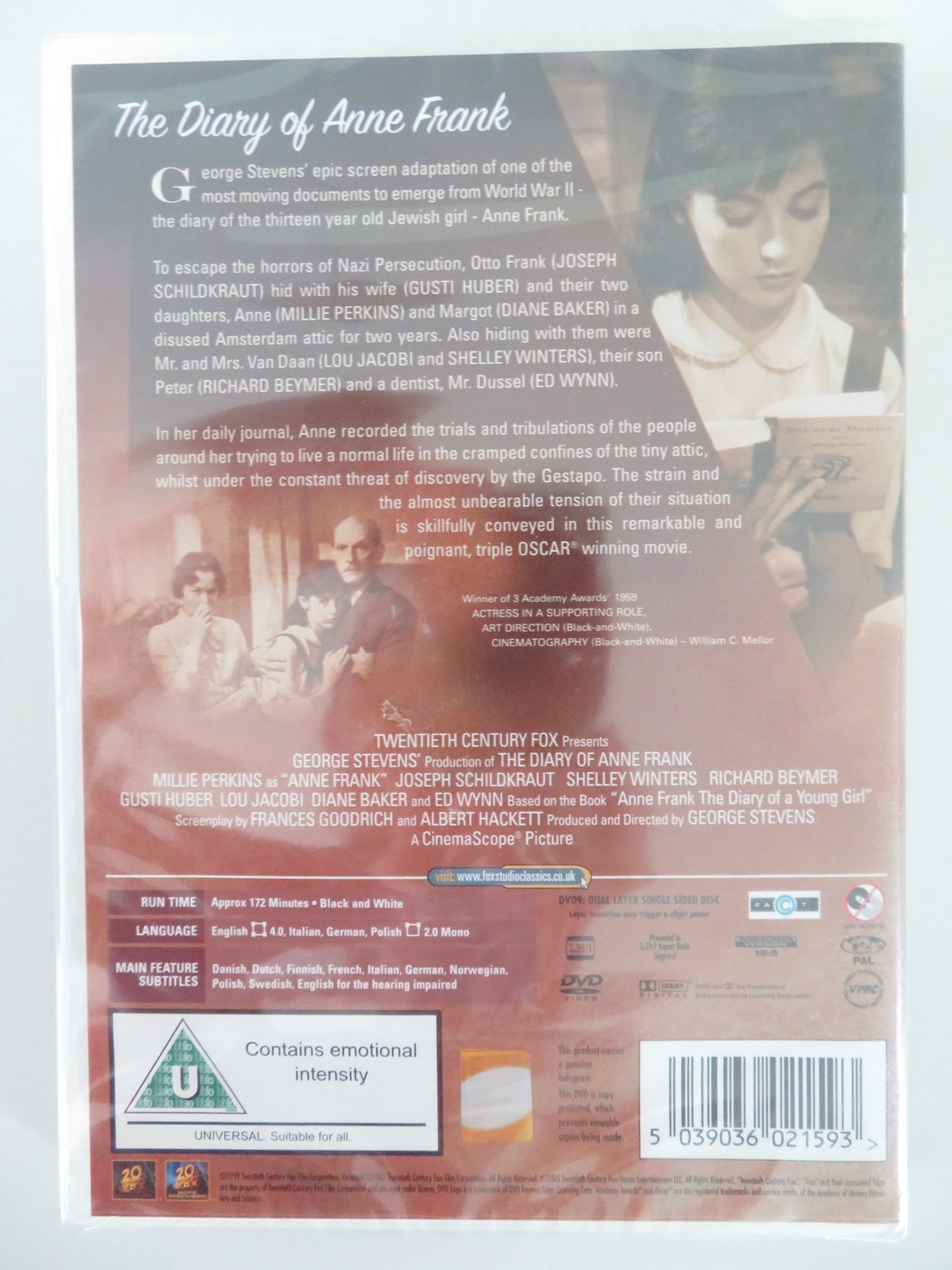 THE DIARY OF ANN FRANK (DVD) MILLE PERKINS JOSEPH SKILDKRAUT 1959 REGION 2 - Rendezvous Cinema