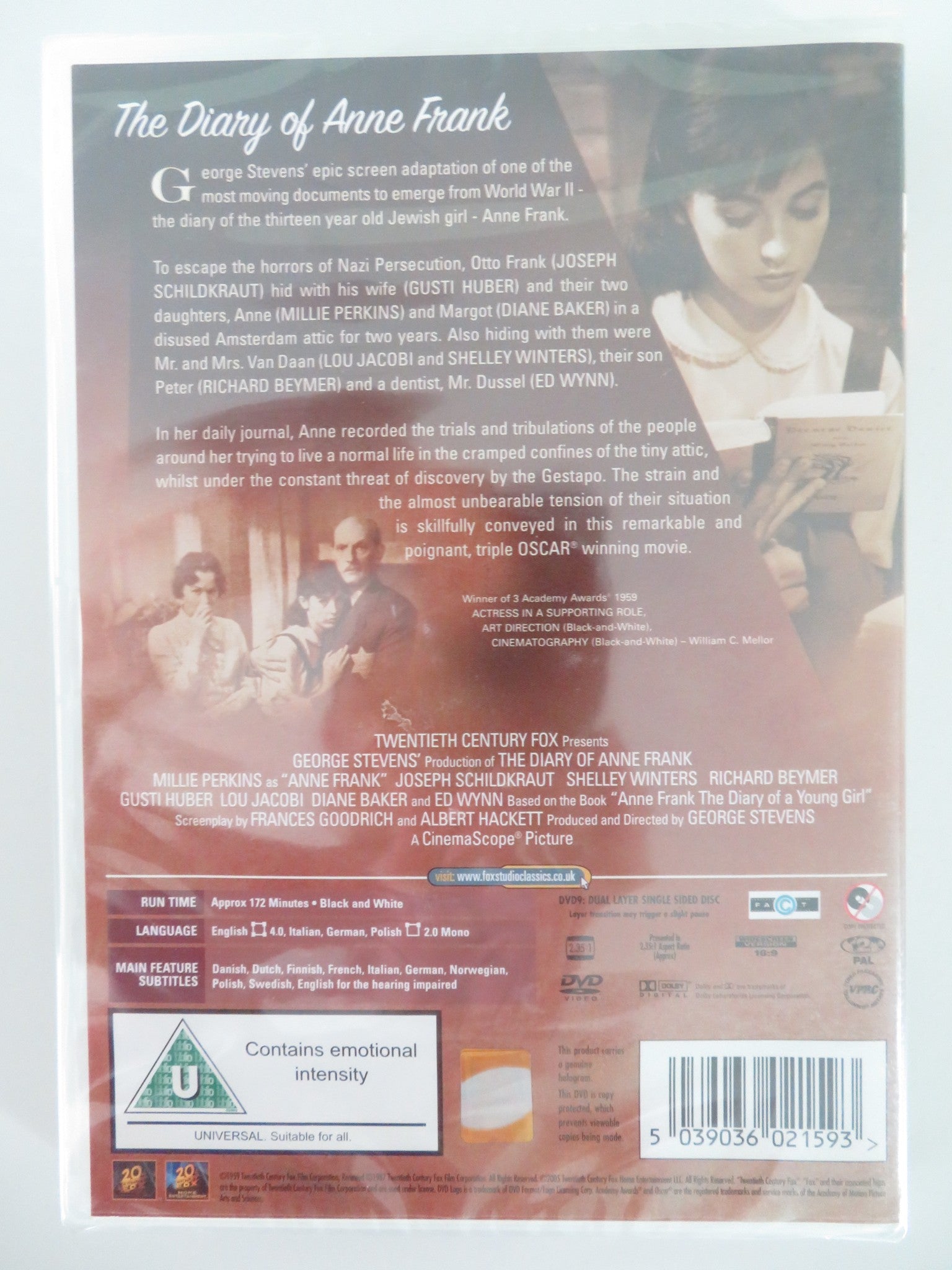 THE DIARY OF ANN FRANK (DVD) MILLE PERKINS JOSEPH SKILDKRAUT 1959 REGION 2 - Rendezvous Cinema
