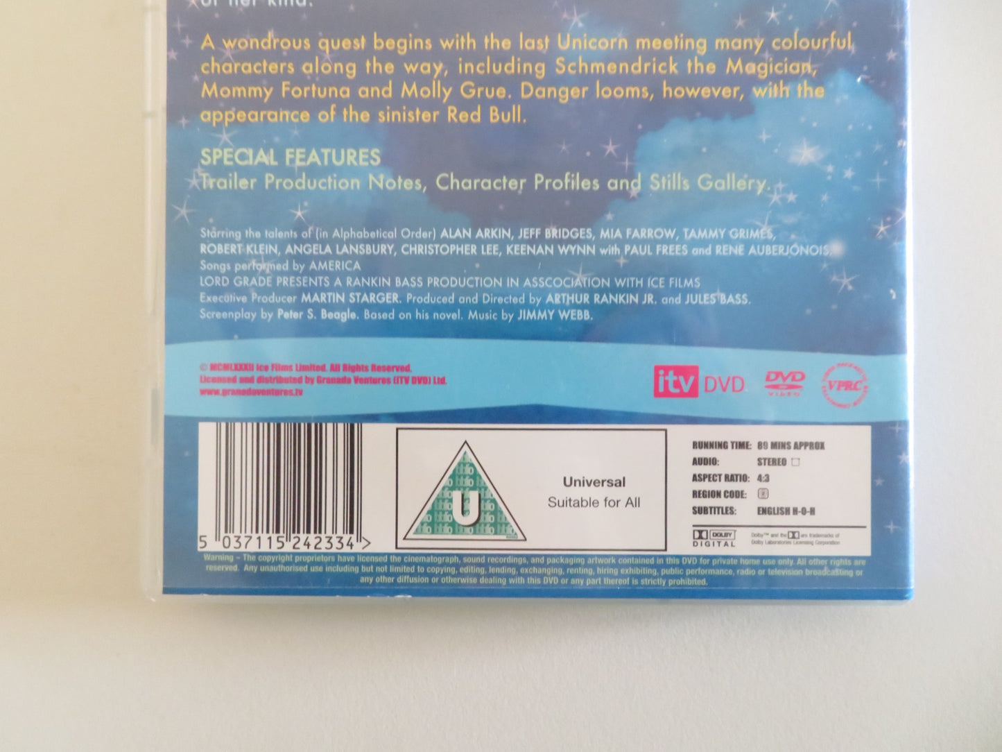 THE LAST UNICORN (DVD) JEFF BRIDGES MIA FARROW 1982  REGION 2