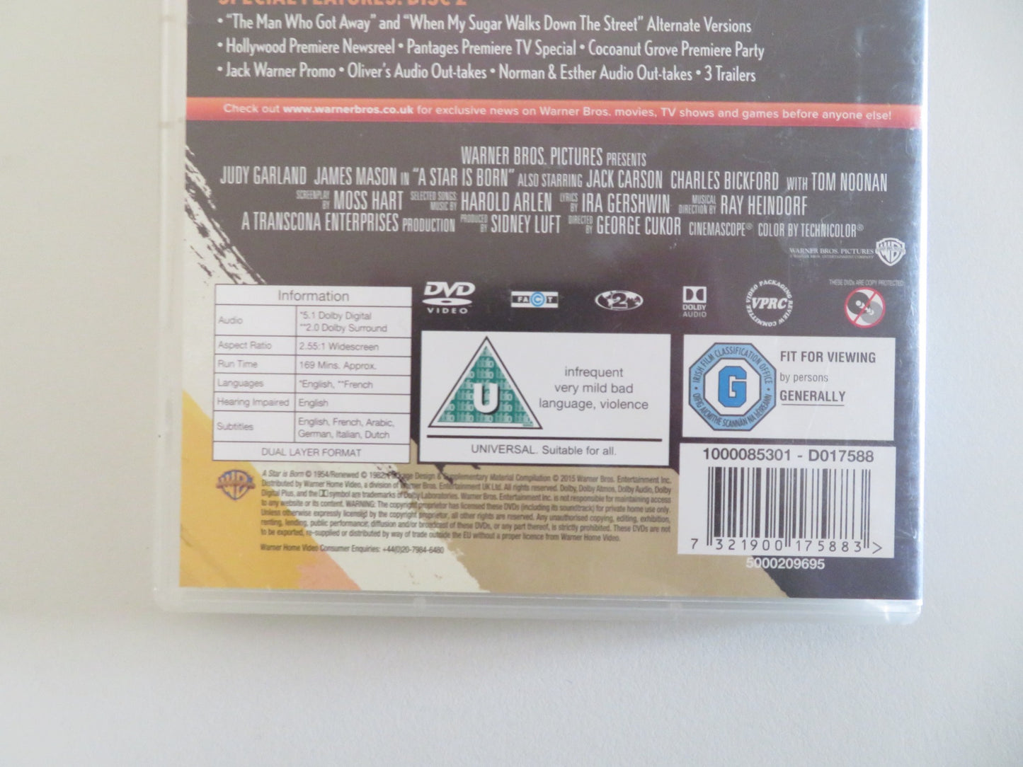 A STAR IS BORN - B - 2 DISCS (DVD) JUDY GARLAND JAMES MASON 1954 REGION 2