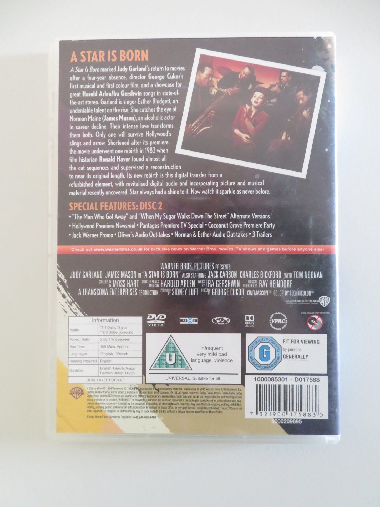 A STAR IS BORN - B - 2 DISCS (DVD) JUDY GARLAND JAMES MASON 1954 REGION 2