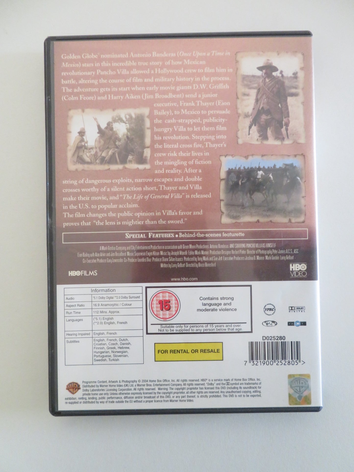 AND STARING PANCHO VILLA AS HIMSELF (DVD) ANTONIO BANDERAS 2003 REGION 2
