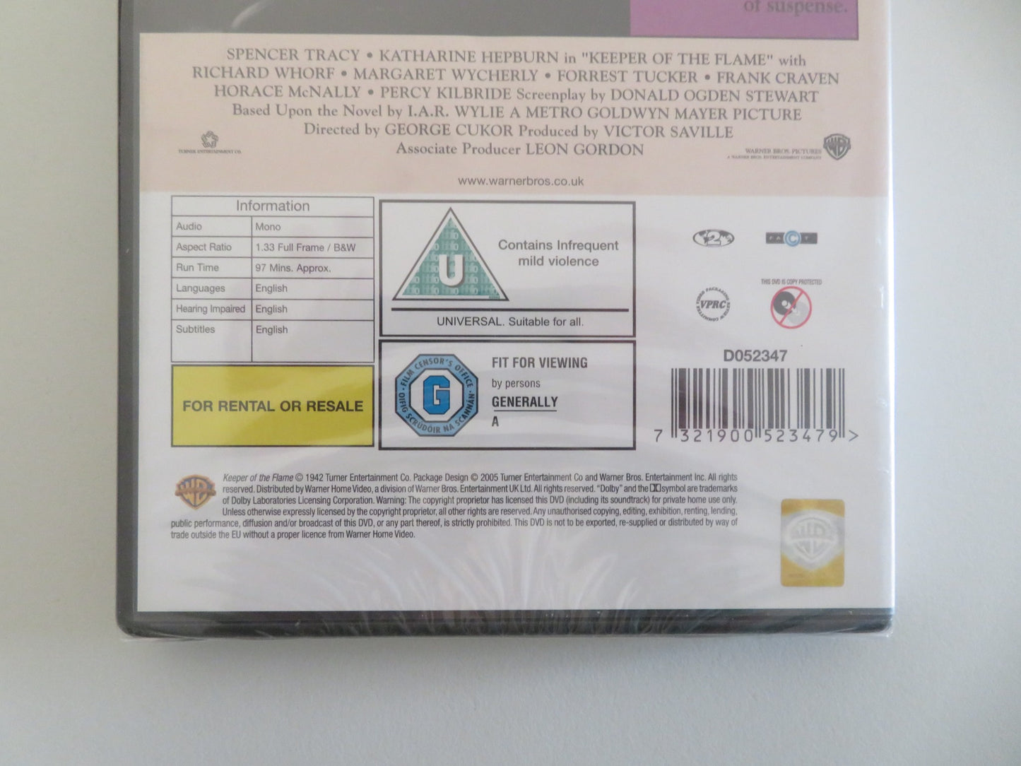 KEEPER OF THE FLAME (DVD) SPENCER TRACY KATHARINE HEPBURN 1942 REGION 2