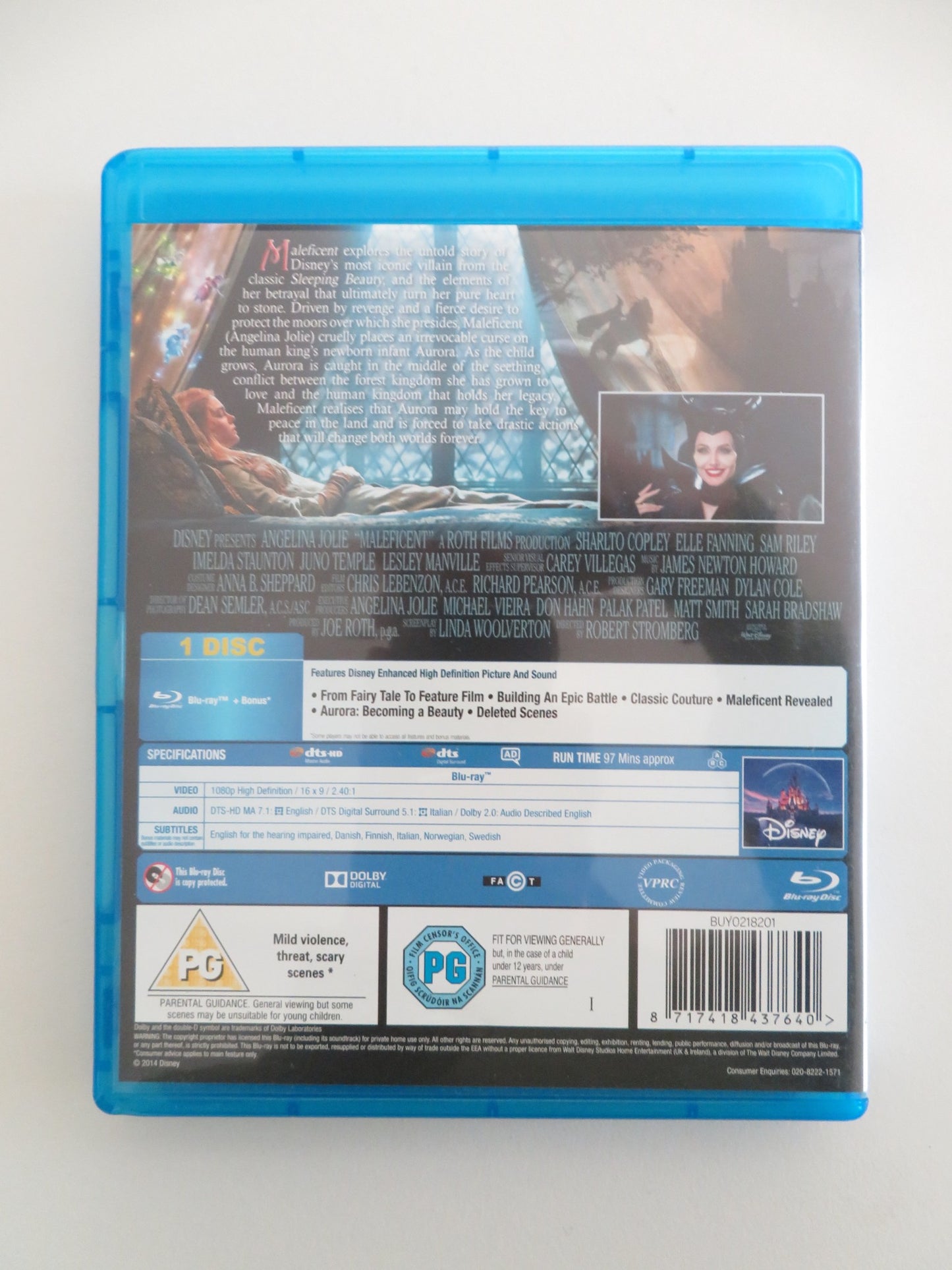 MALEFICENT (BLU-RAY) DISNEY ANGELINA JOLIE ELLE FANNING 2014 REGION A,B,C