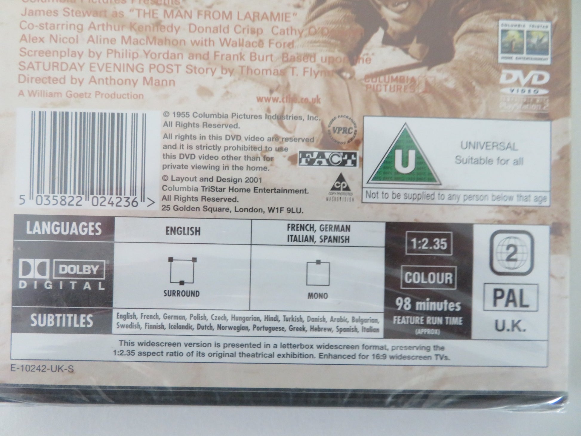 THE MAN FROM LARAMIE (DVD) JAMES STEWART 1955 REGION 2 - Rendezvous Cinema