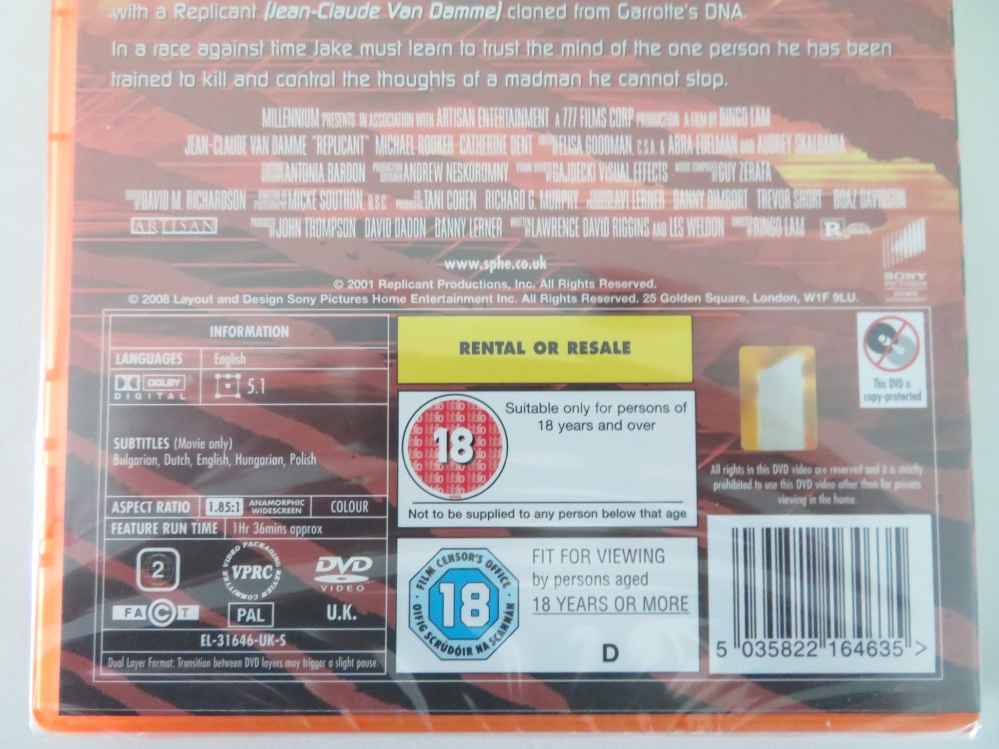 REPLICANT (DVD) JEAN-CLAUDE VAN DAMME MICHAEL ROOKER 2001 REGION 2 - Rendezvous Cinema