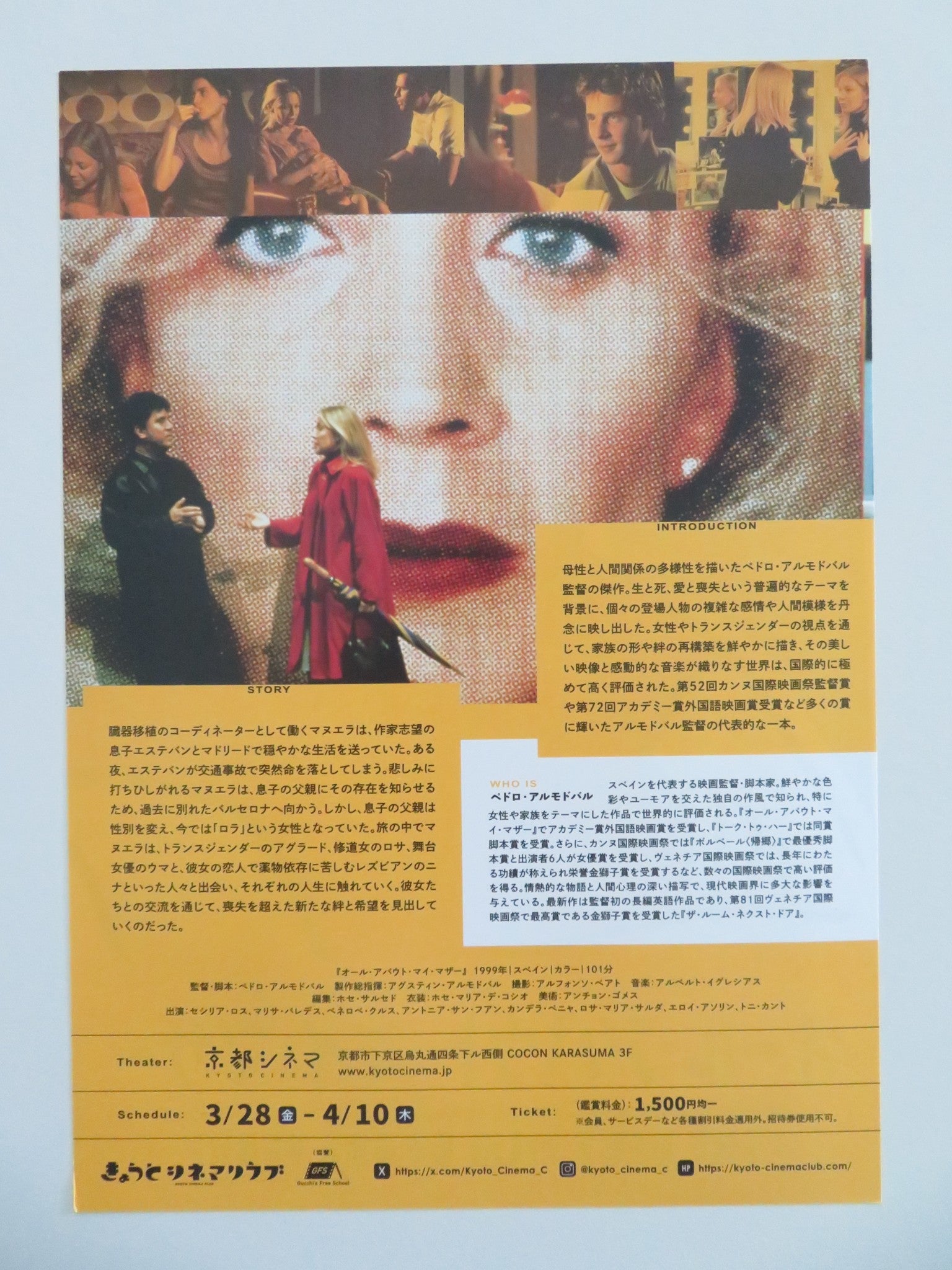 ALL ABOUT MY MOTHER JAPANESE CHIRASHI (B5) POSTER CECILIA ROTH PAREDES 1999 - Rendezvous Cinema