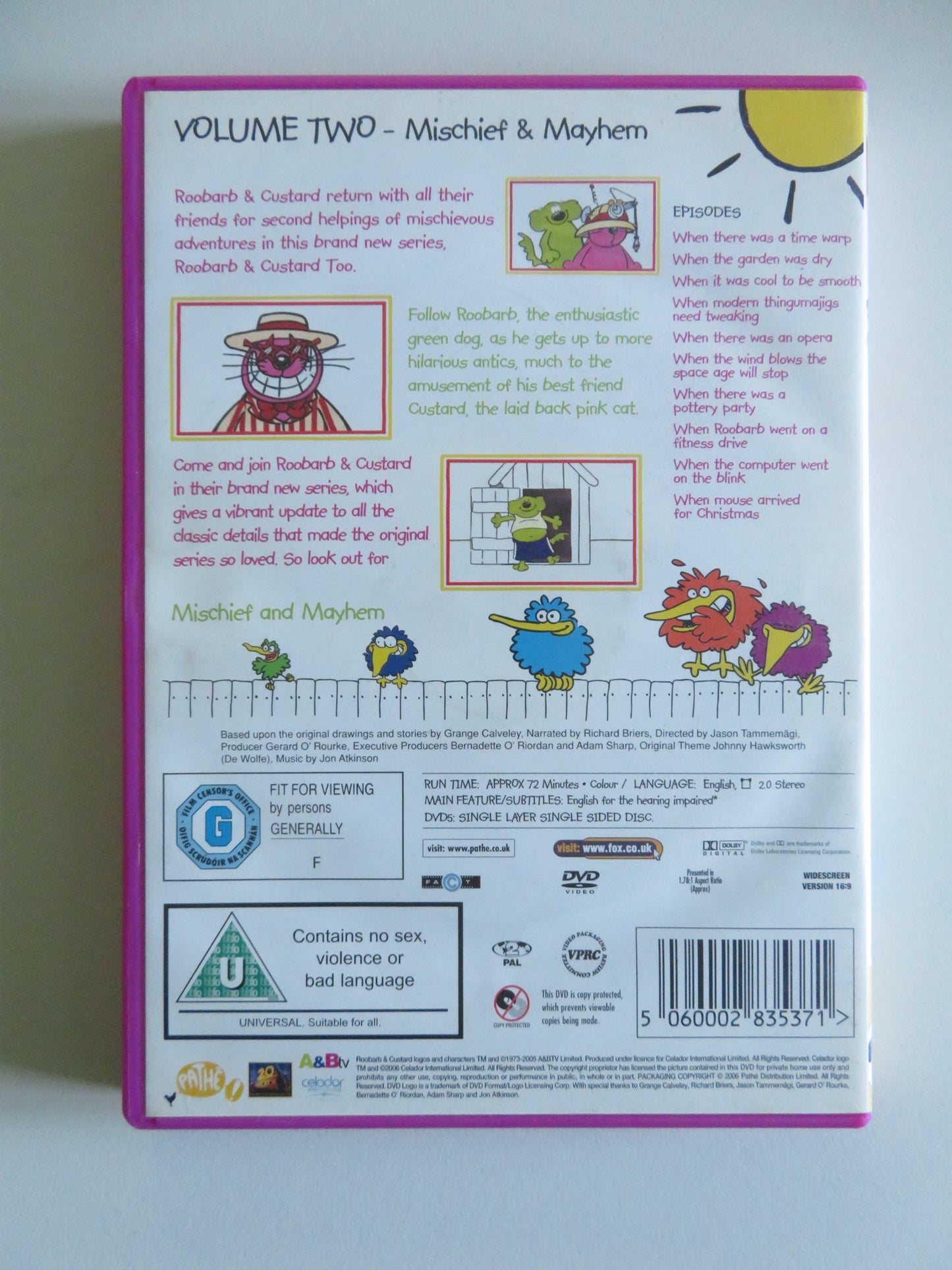 ROOBARB AND CUSTARD 2 - VOLUME TWO MISCHIEF AND MAYHEM (DVD) 2005 REGION 2