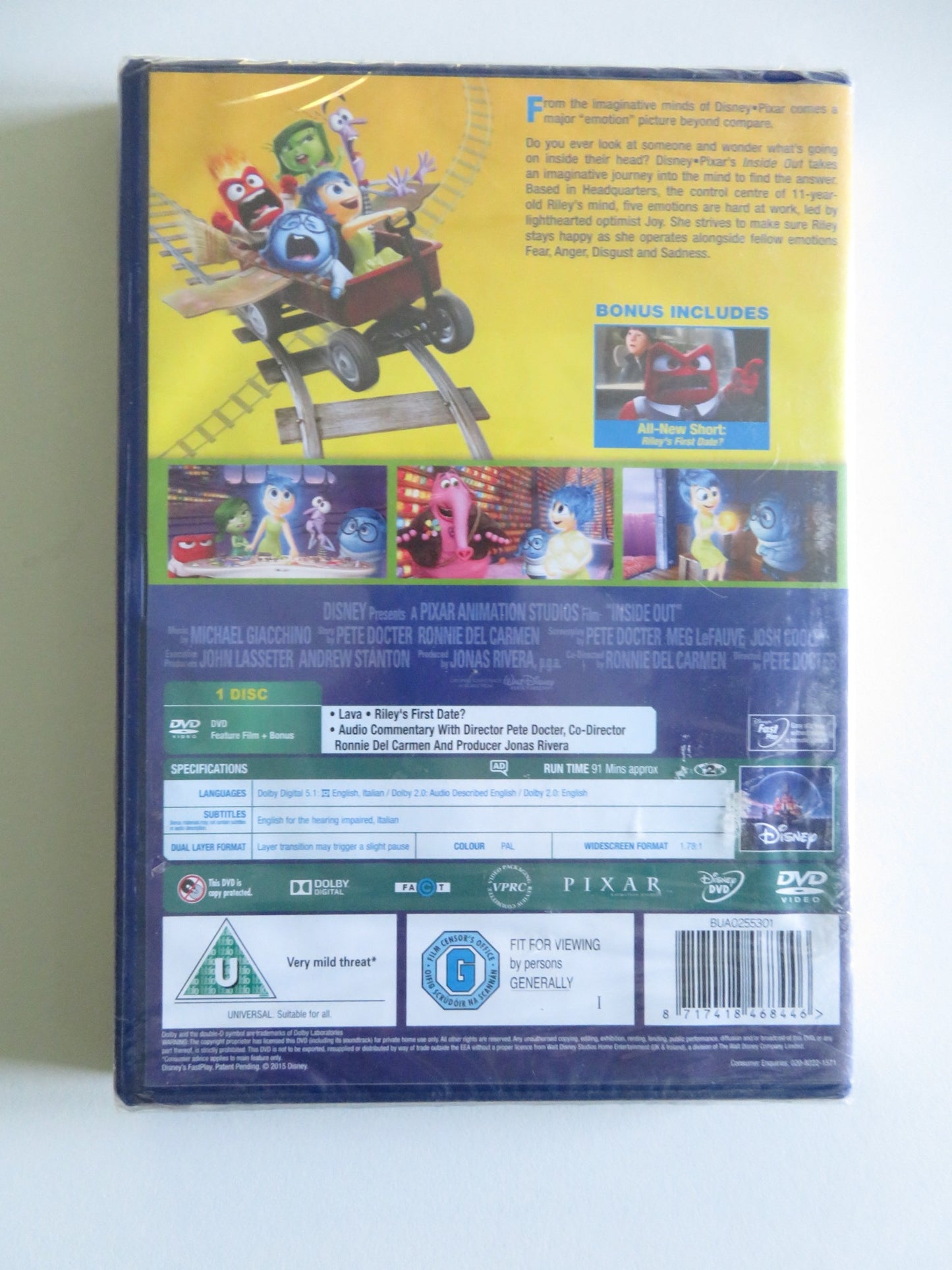 INSIDE OUT (DVD) DISNEY PIXAR AMY POEHLER PHYLLIS SMITH 2015 REGION 2