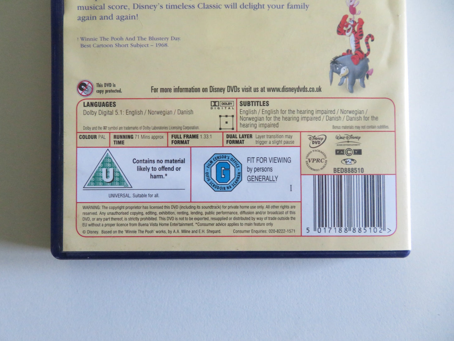 THE MANY ADVENTURES OF WINNIE THE POOH (DVD) DISNEY S. HOLLOWAY 2002 REGION 2