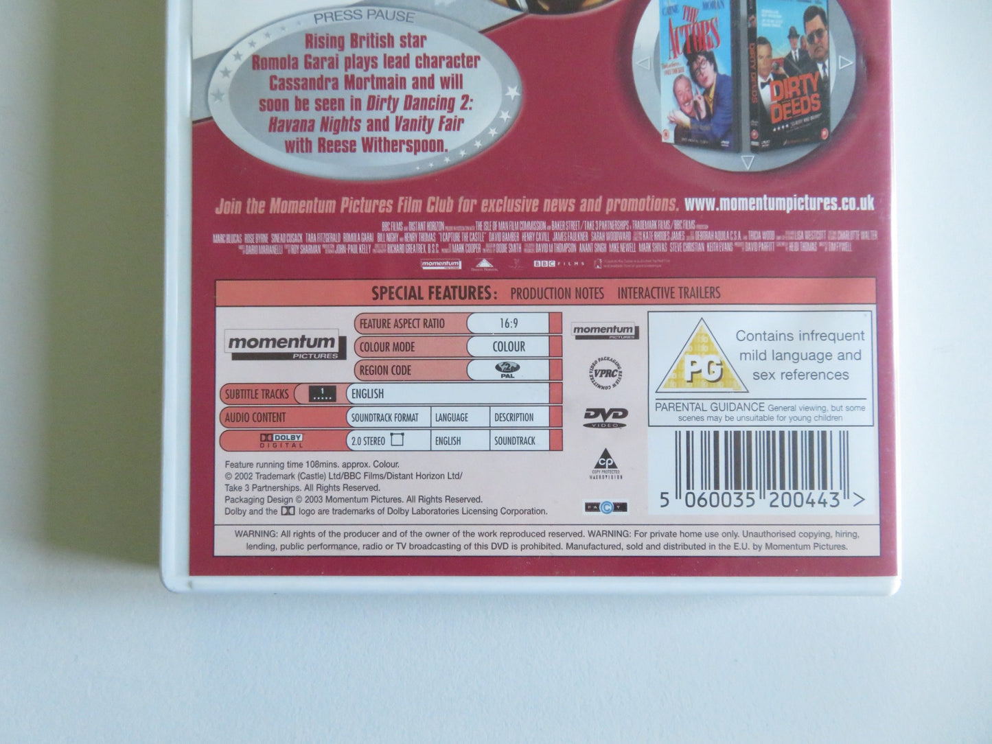 I CAPTURE THE CASTLE (DVD) ROMOLA GARAI BILL NIGHY 2003 REGION 2