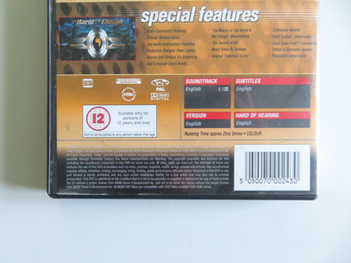 THE WORLD IS NOT ENOUGH (DVD) PIERCE BROSNAN ROBERT CARLYLE 1999 REGION 2