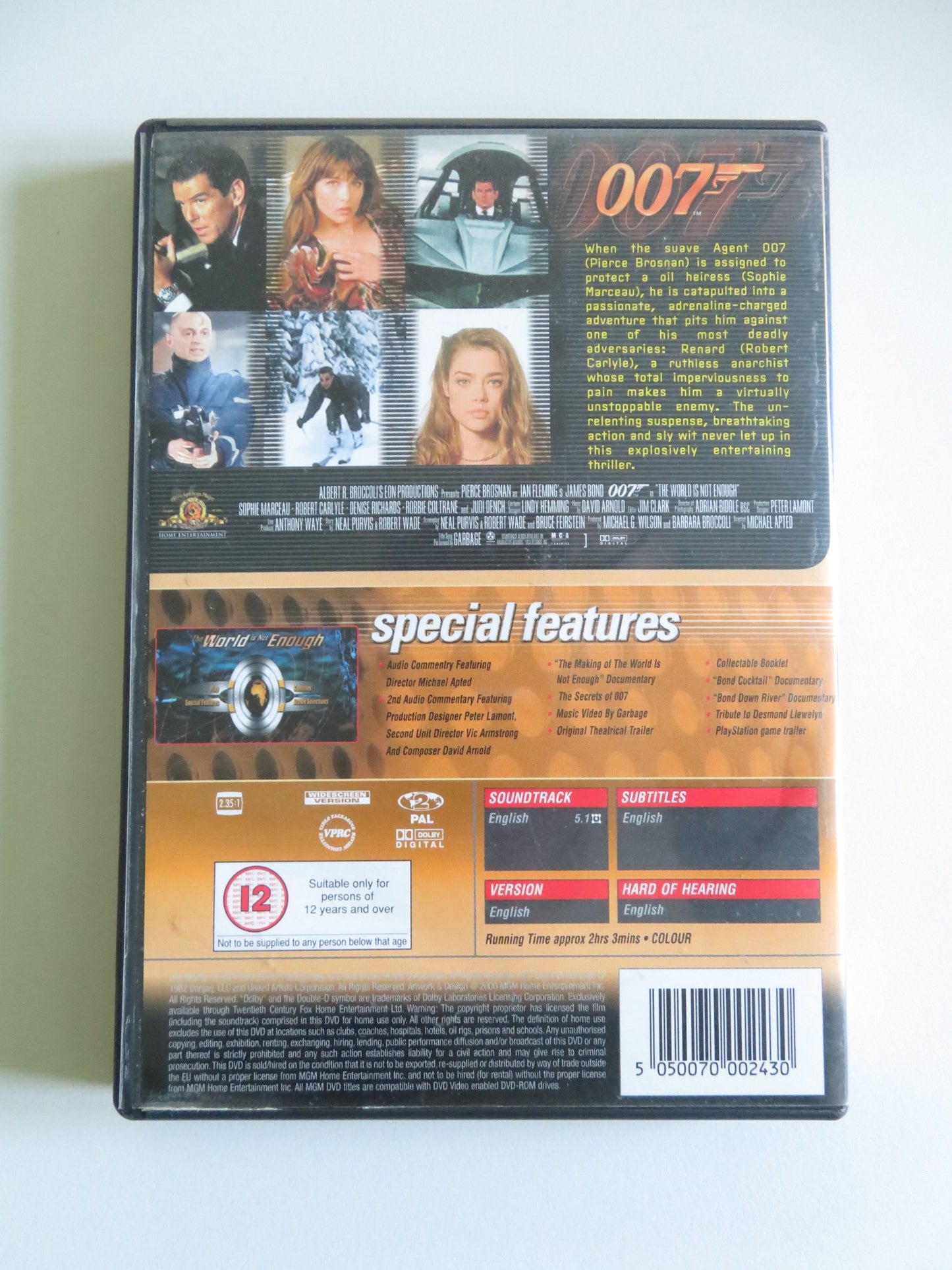 THE WORLD IS NOT ENOUGH (DVD) PIERCE BROSNAN ROBERT CARLYLE 1999 REGION 2