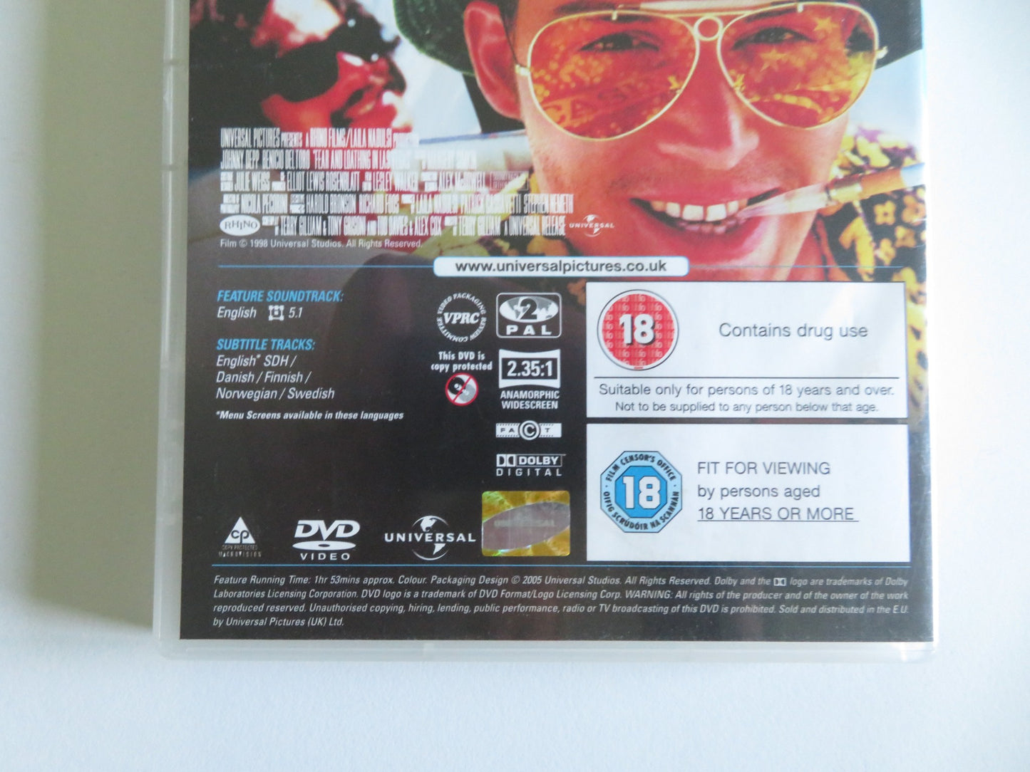 FEAR AND LOATHING IN LAS VEGAS (DVD) JOHNNY DEPP BENICIO DEL TORO 1998 REGION 2