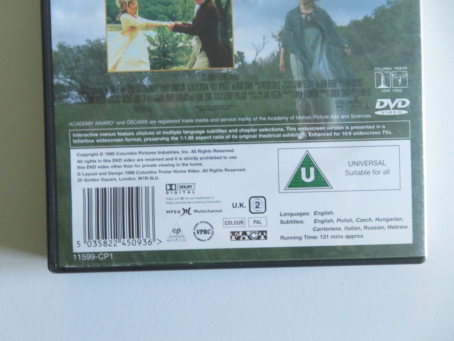 SENSE AND SENSIBILITY (DVD) EMMA THOMPSON ALAN RICKMAN 1995 REGION 2