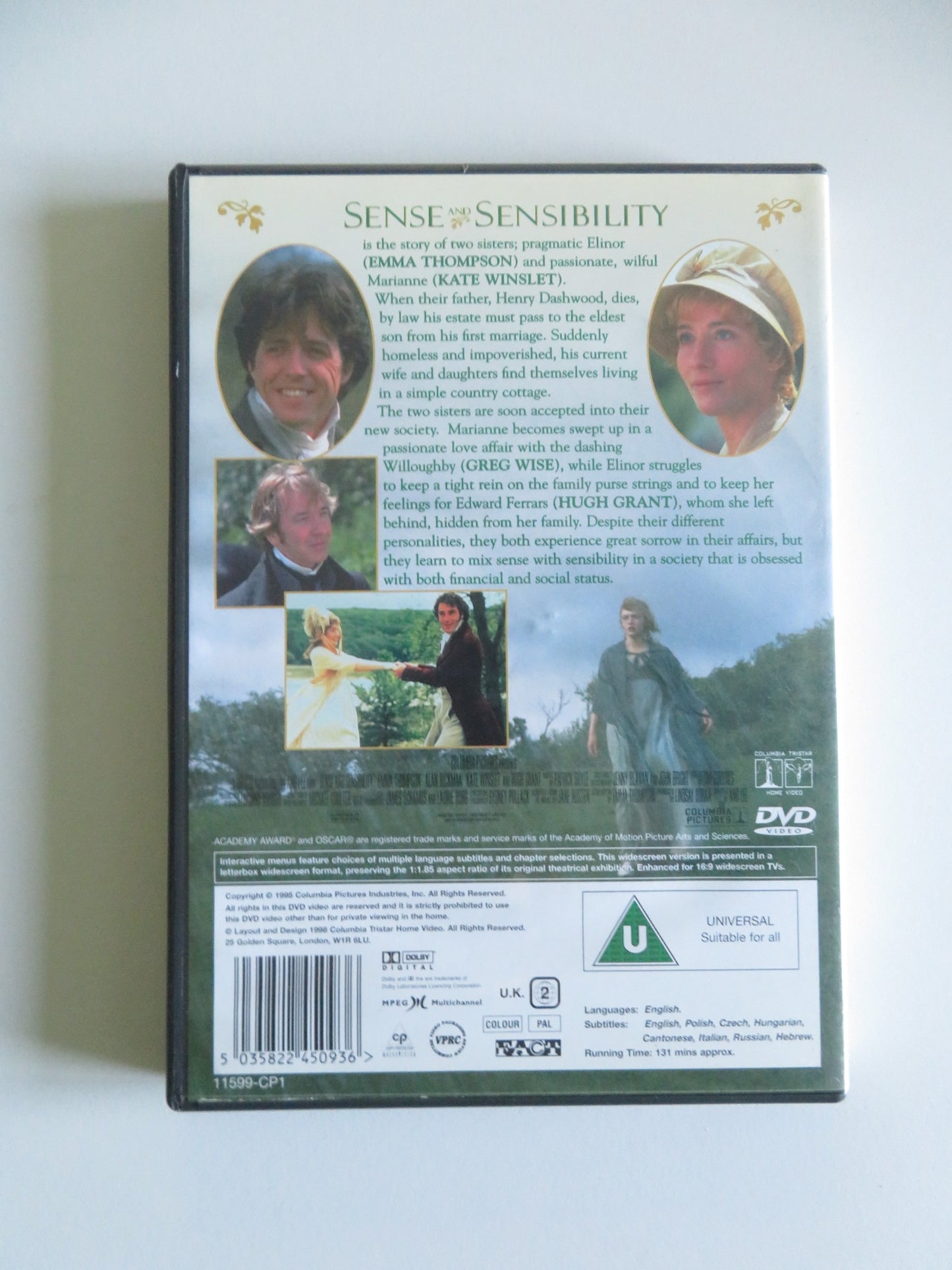 SENSE AND SENSIBILITY (DVD) EMMA THOMPSON ALAN RICKMAN 1995 REGION 2