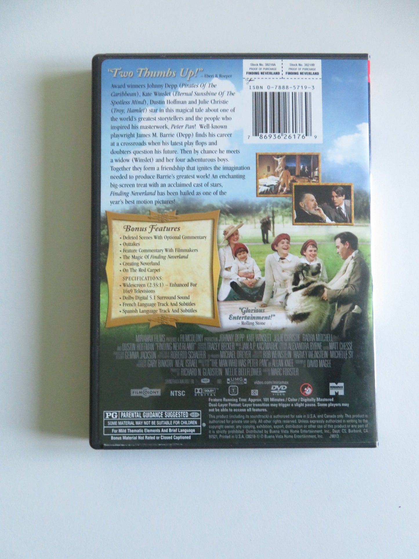 FINDING NEVERLAND (DVD) JOHNNY DEPP KATE WINSLET 2004 REGION 1
