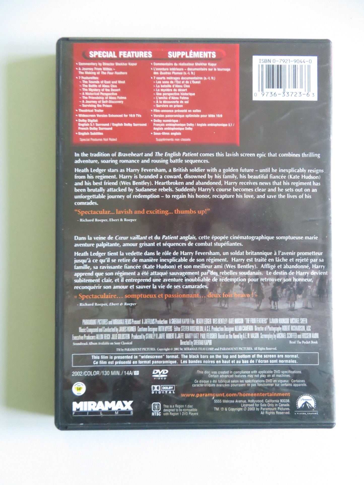 THE FOUR FEATHERS (DVD) HEATH LEDGER KATE HUDSON 2002 REGION 1