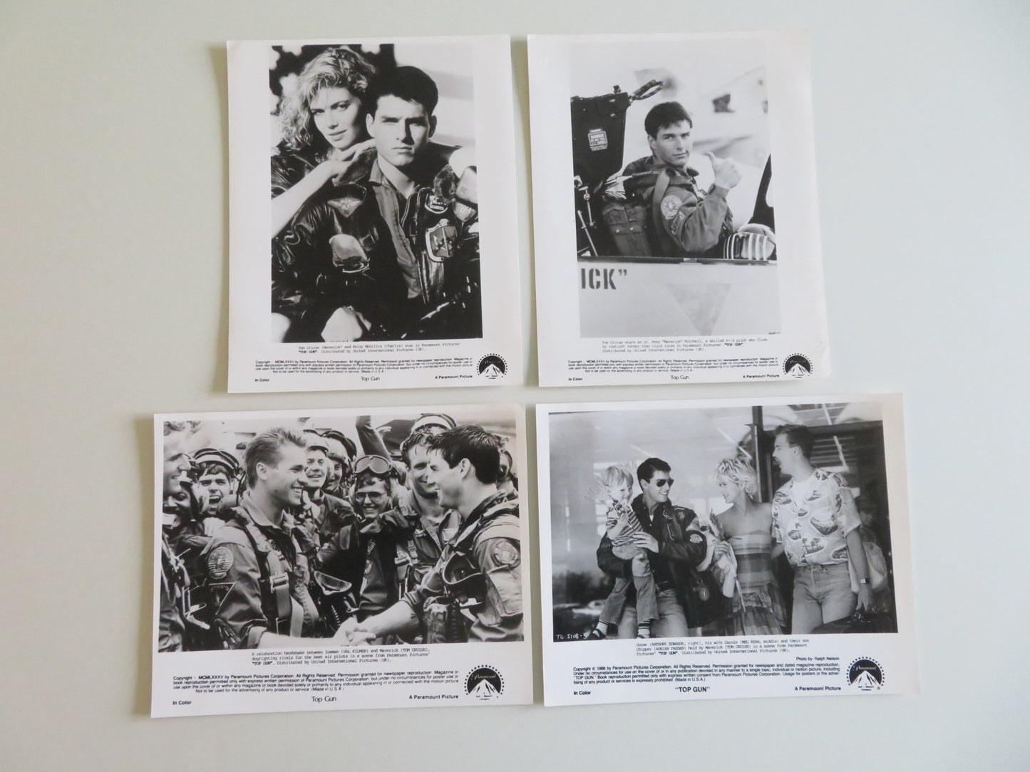 TOP GUN MOVIE STILL PHOTO LOT OF 4 TOM CRUISE KELLY MCGILLIS VAL KILMER 1986