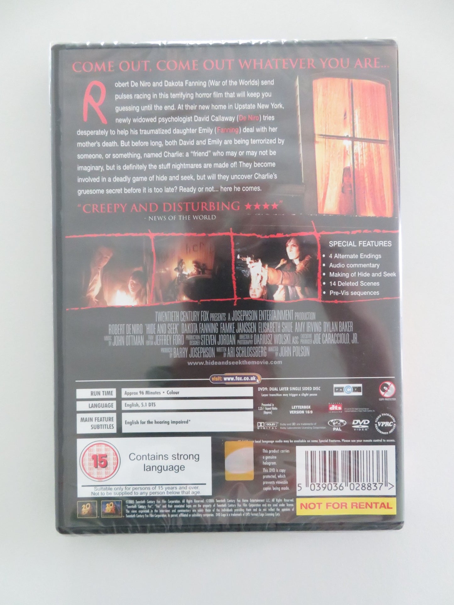 HIDE AND SEEK (DVD) ROBERT DE NIRO DAKOTA FANNING 2005 REGION 2 - Rendezvous Cinema