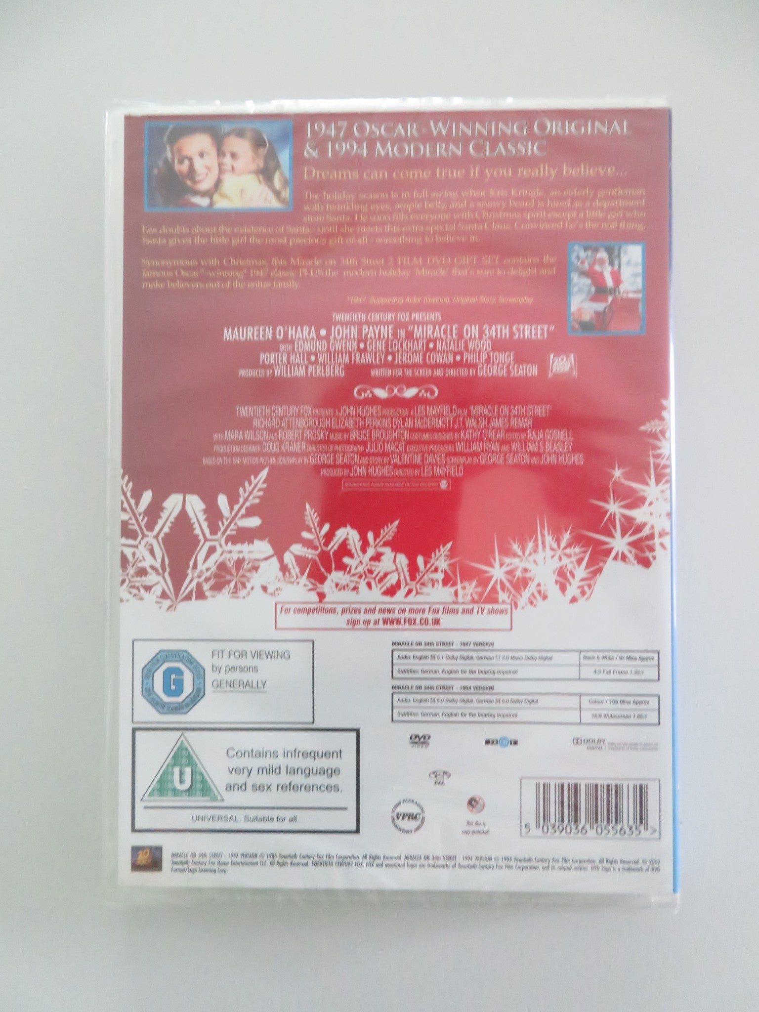 MIRACLE ON 34TH STREET -2 FILM GIFT SET (DVD) MAUREEN O'HARA 1947+1993 REGION 2 - Rendezvous Cinema
