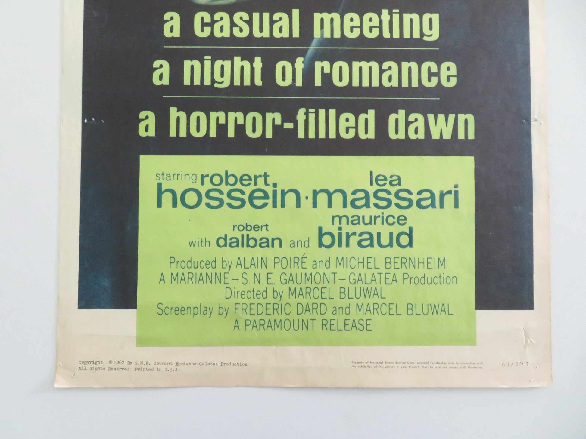 PARIS PICK-UP US INSERT POSTER ROBERT HOSSEIN LEA MASSARI 1962 - Rendezvous Cinema