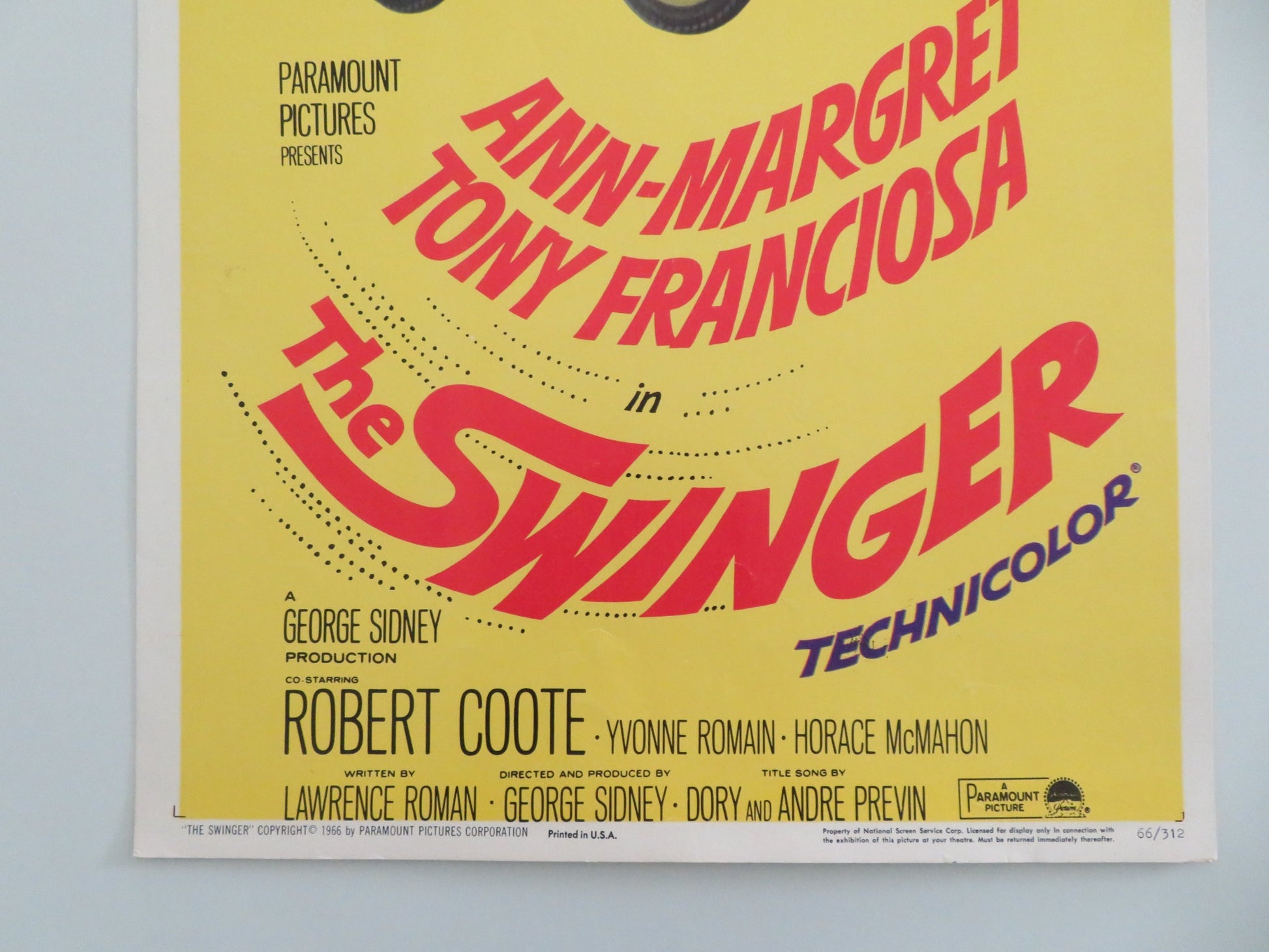 THE SWINGER US INSERT POSTER ANN-MARGRET TONY FRANCIOSA 1966 - Rendezvous Cinema