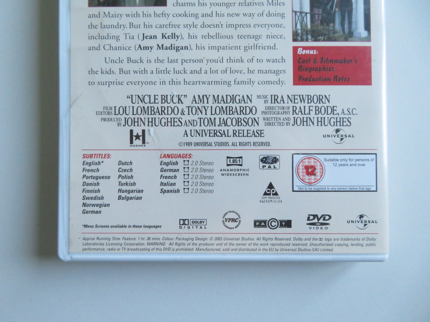 UNCLE BUCK (DVD) JOHN CANDY MACAULAY CULKIN 1989 REGION 2, 4