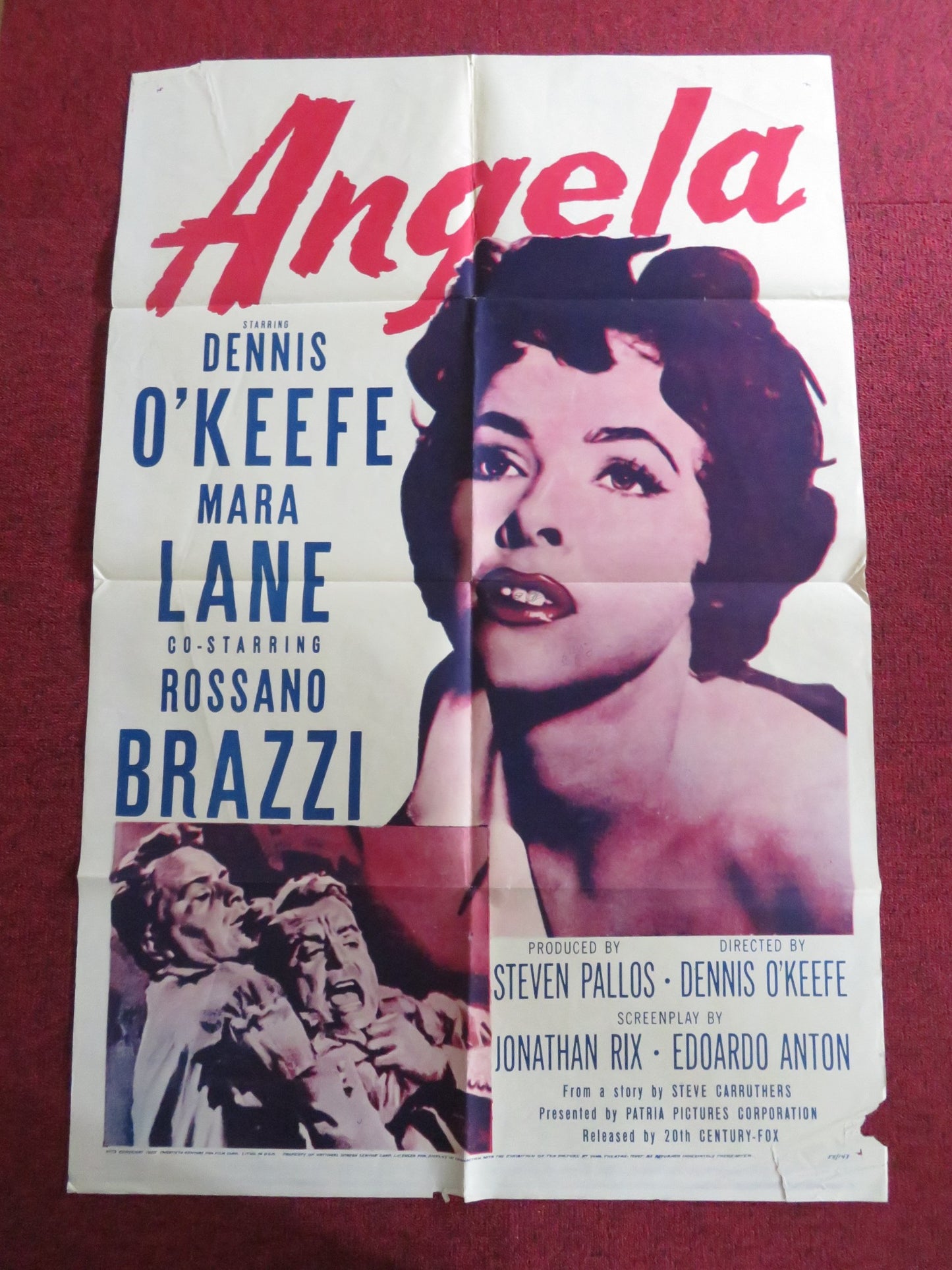 ANGELA FOLDED US ONE SHEET POSTER DENNIS O'KEEFE MARA LANE 1954 - Rendezvous Cinema