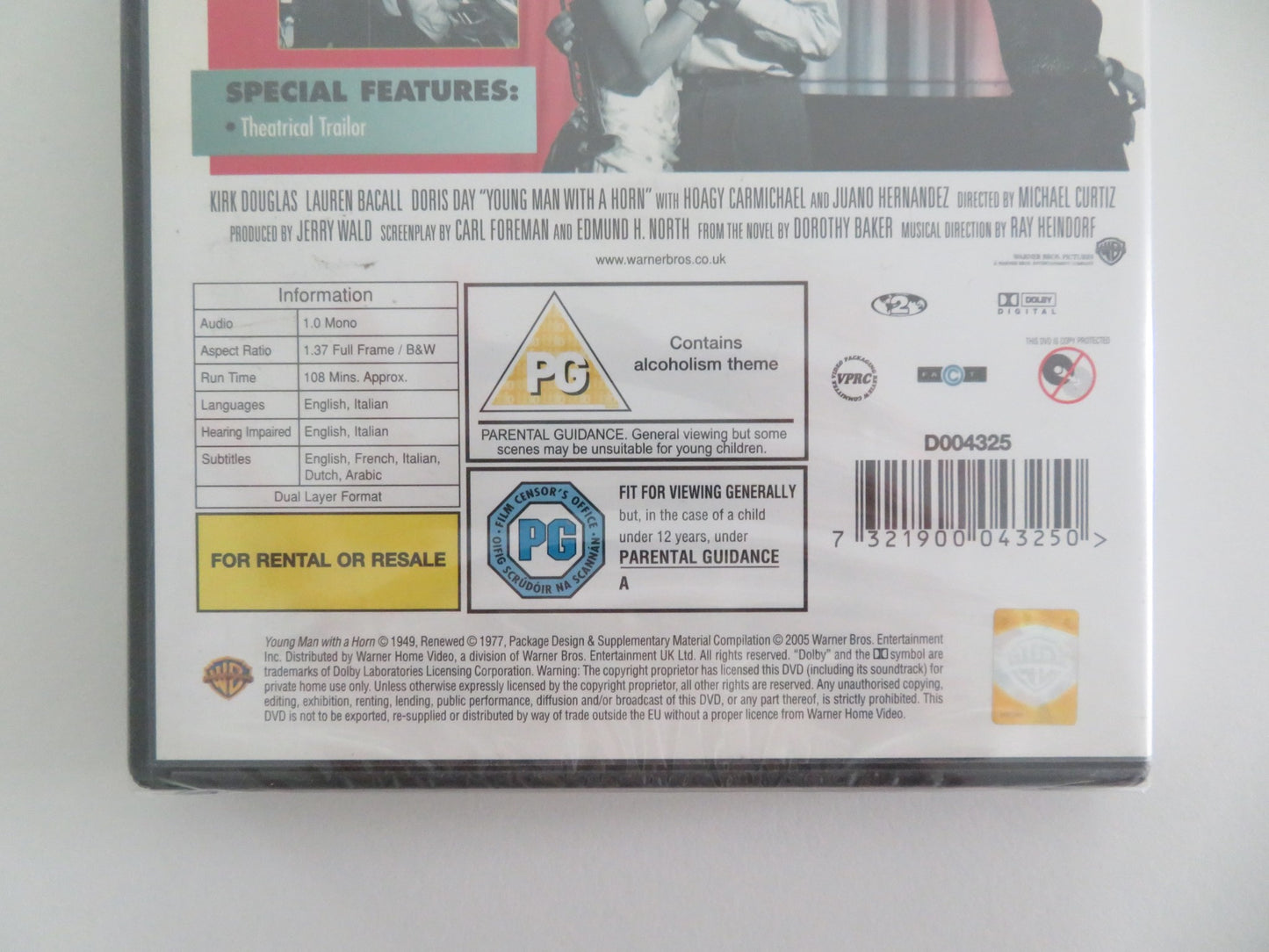 YOUNG MAN WITH A HORN (DVD) KIRK DOUGLAS LAUREN BACALL 1950 REGION 2 - Rendezvous Cinema