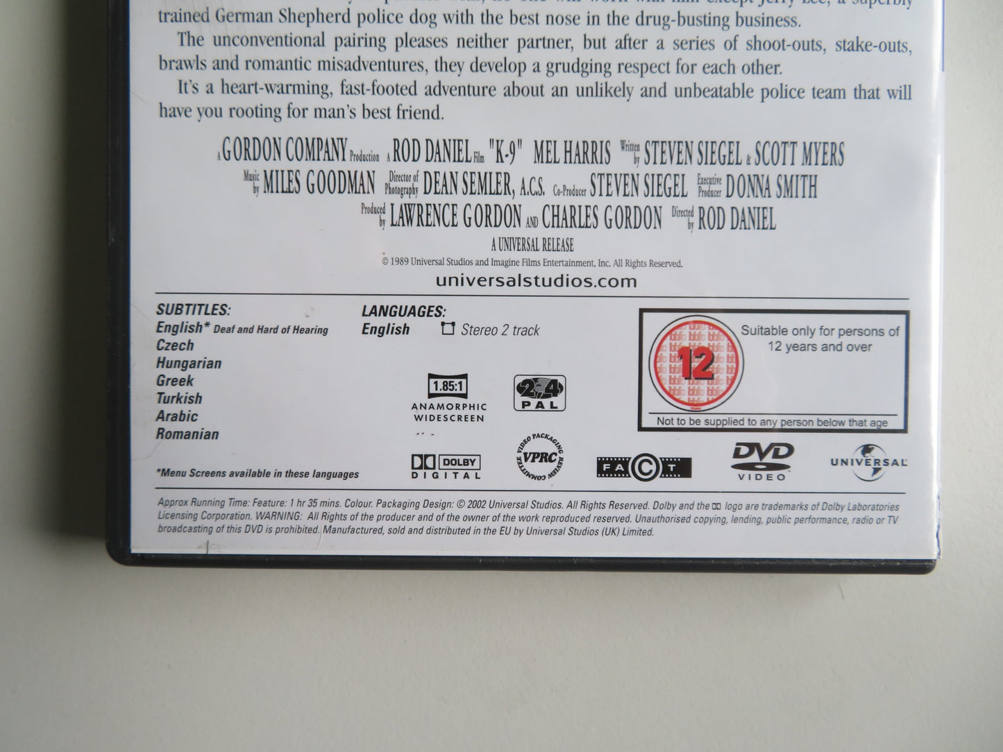 K-9 (DVD) JAMES BELUSHI MEL HARRIS KEVIN TIGHE 1989 REGION 2