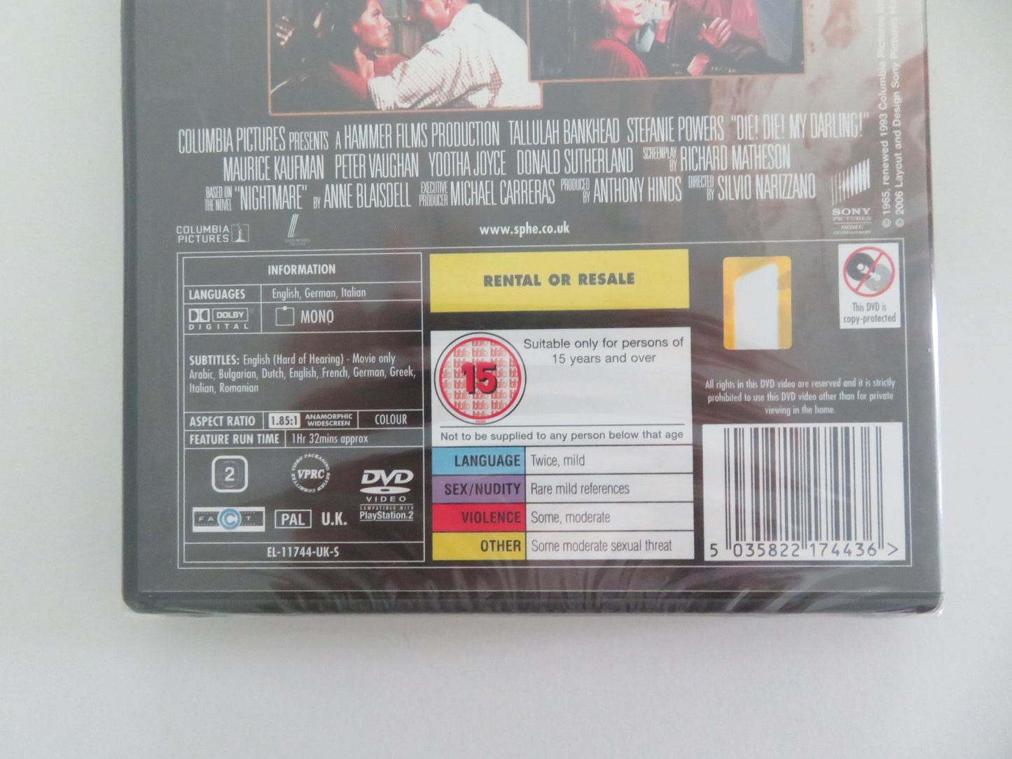 DIE! DIE! MY DARLING! (DVD) HAMMER TALLULAH BANKHEAD S. POWERS 1965 REGION 2