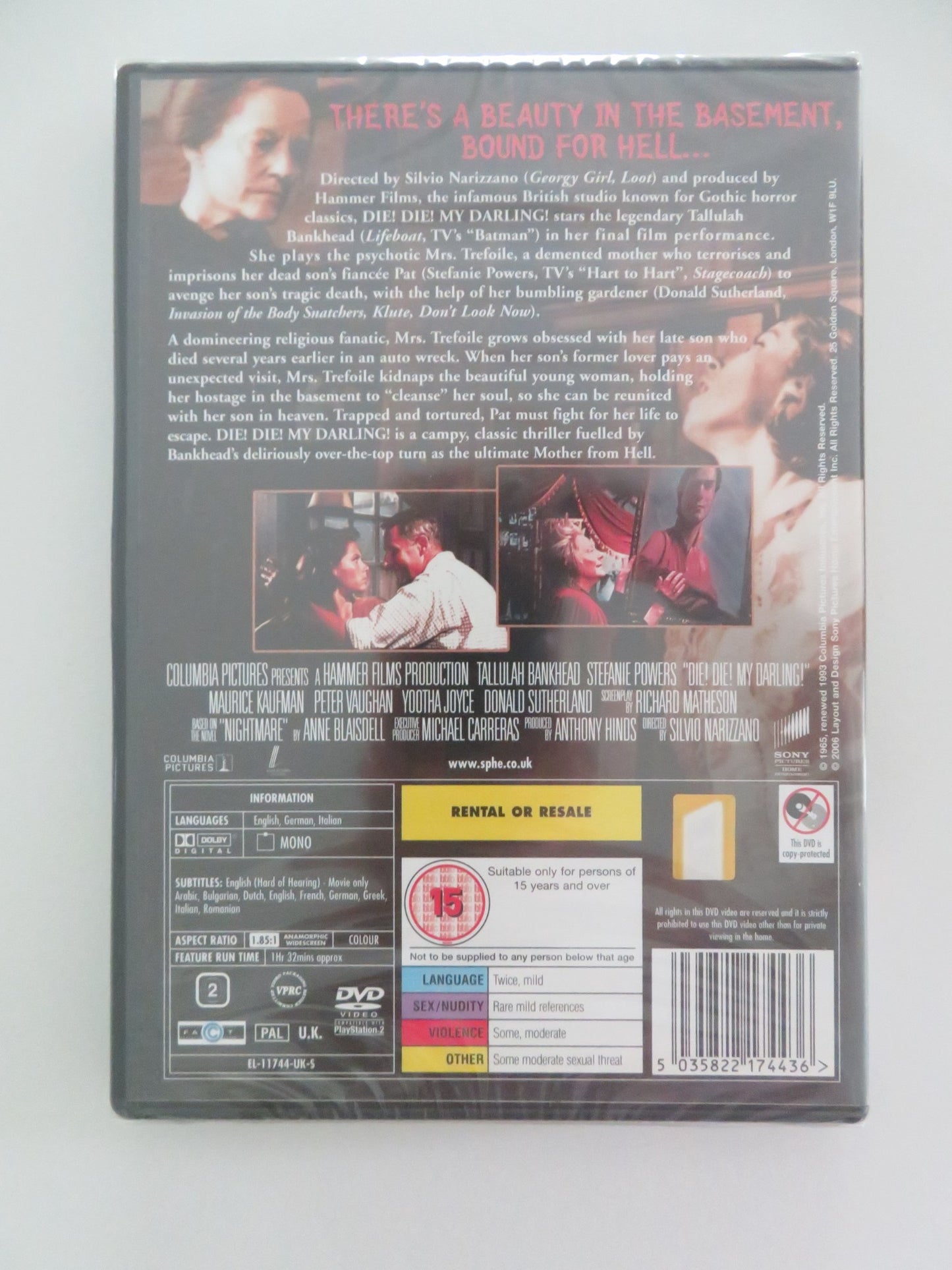 DIE! DIE! MY DARLING! (DVD) HAMMER TALLULAH BANKHEAD S. POWERS 1965 REGION 2