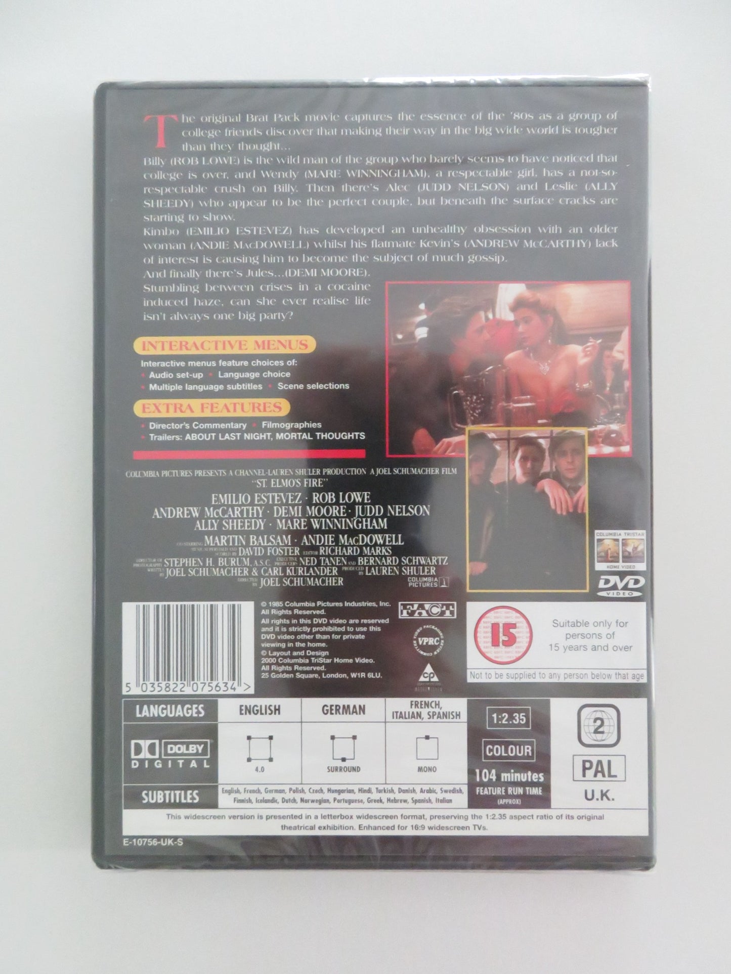 ST. ELMO'S FIRE (DVD) EMILIO ESTEVEZ ROB LOWE 1985 REGION 2