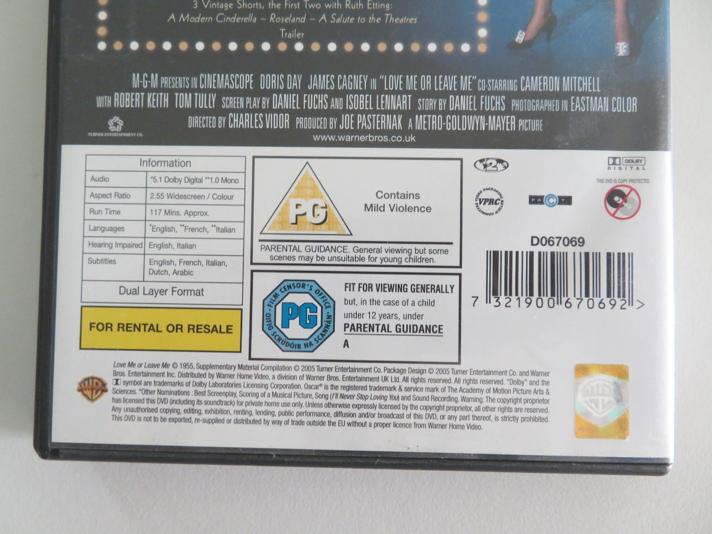 LOVE ME OR LEAVE ME (DVD) DORIS DAY JAMES CAGNEY 1955 REGION 2 - Rendezvous Cinema