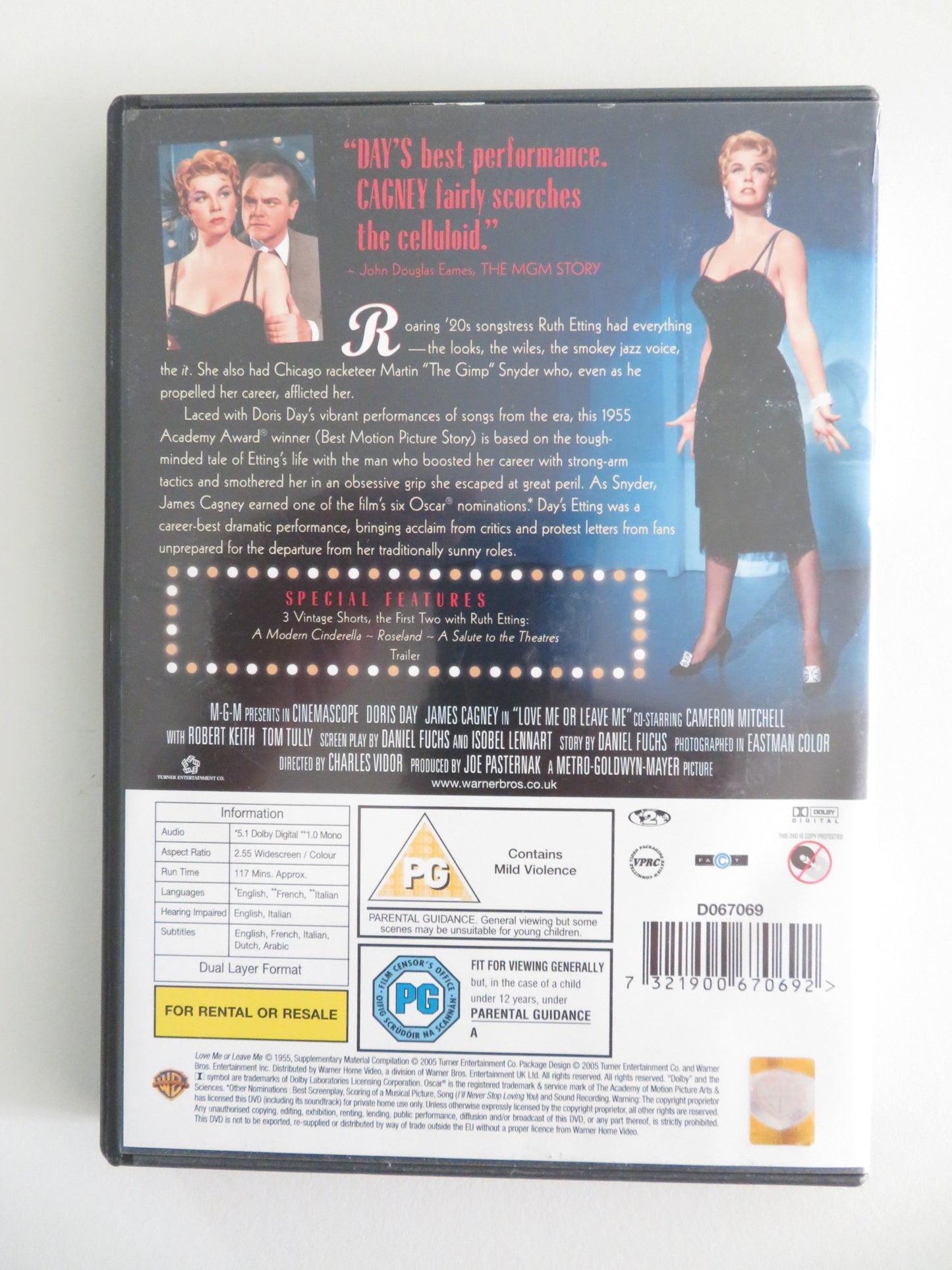 LOVE ME OR LEAVE ME (DVD) DORIS DAY JAMES CAGNEY 1955 REGION 2 - Rendezvous Cinema