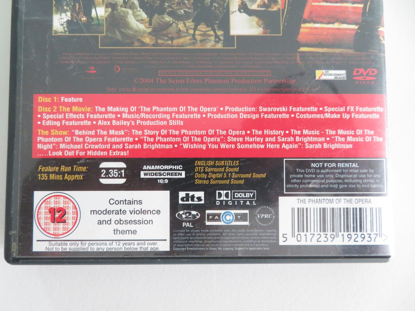 THE PHANTOM OF THE OPERA - B (DVD) GERARD BUTLER EMMY ROSSUM 2004 REGION 2 - Rendezvous Cinema