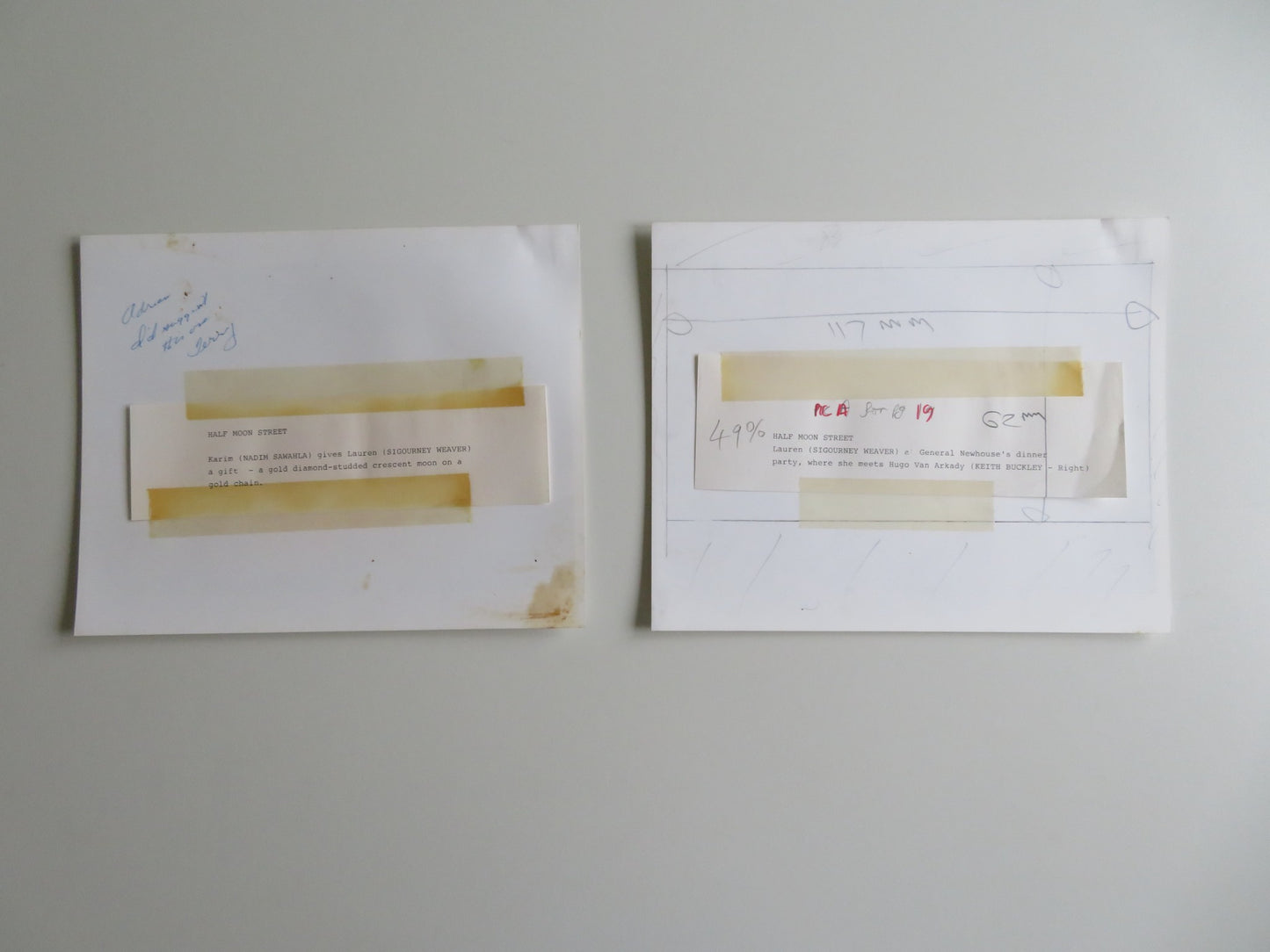 HALF MOON STREET - A MOVIE STILL PHOTO LOT OF 2 SIGOURNEY WEAVER M. CAINE 1986