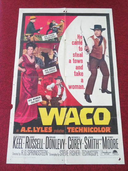 WACO FOLDED US ONE SHEET POSTER HOWARD KEEL JANE RUSSELL 1966 - Rendezvous Cinema
