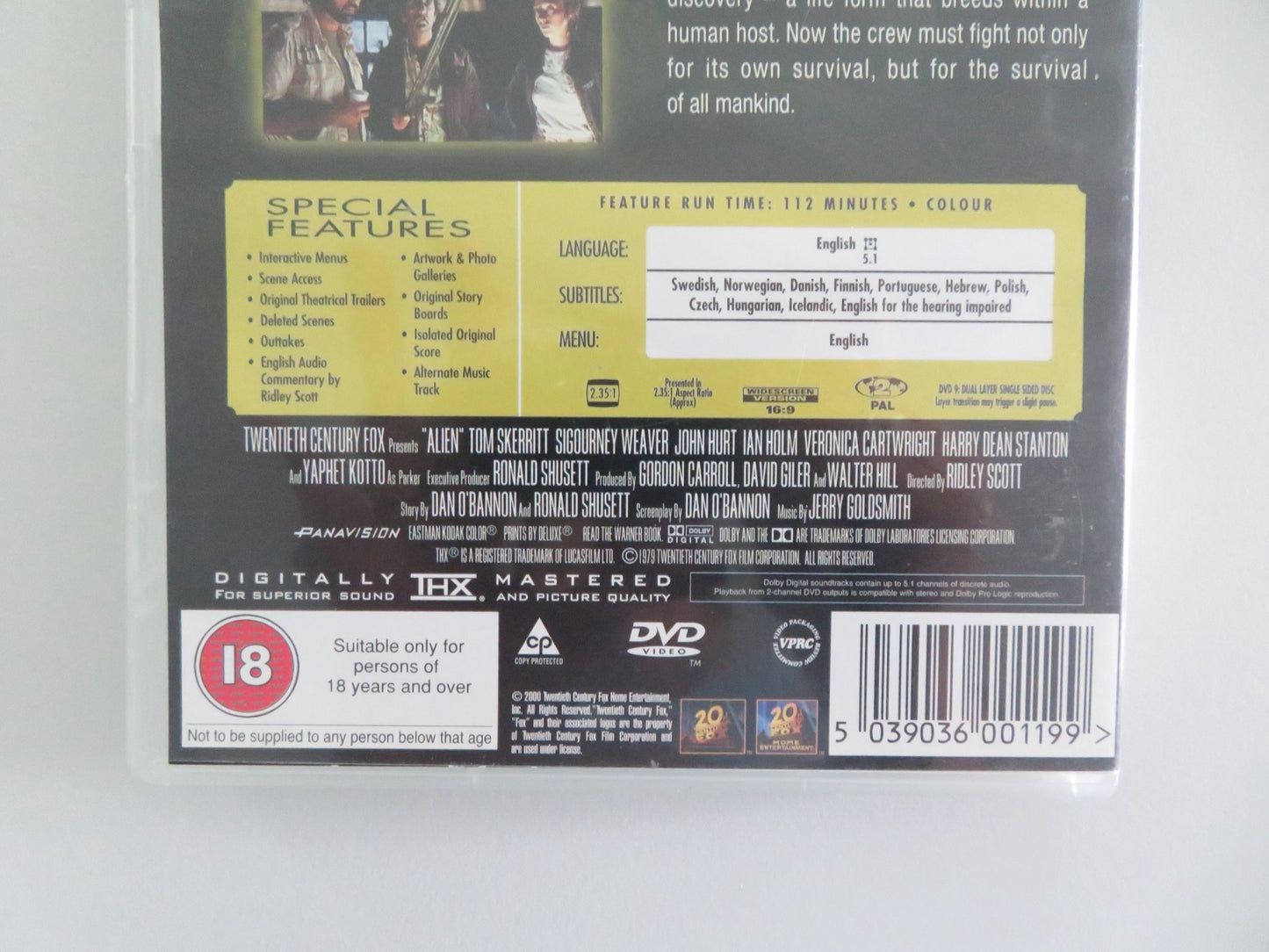 ALIEN (DVD) SIGOURNEY WEAVER JOHN HURT 1979 REGION 2