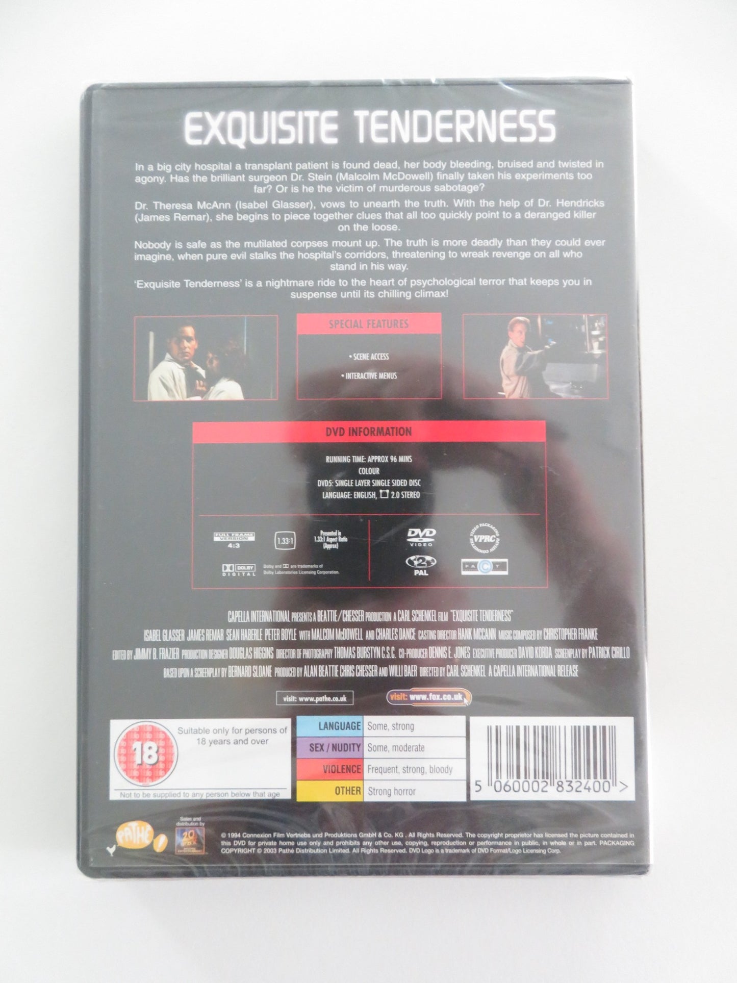 EXQUISITE TENDERNESS (DVD) CHARLES DANCE MALCOLM MCDOWELL 1995 REGION 2