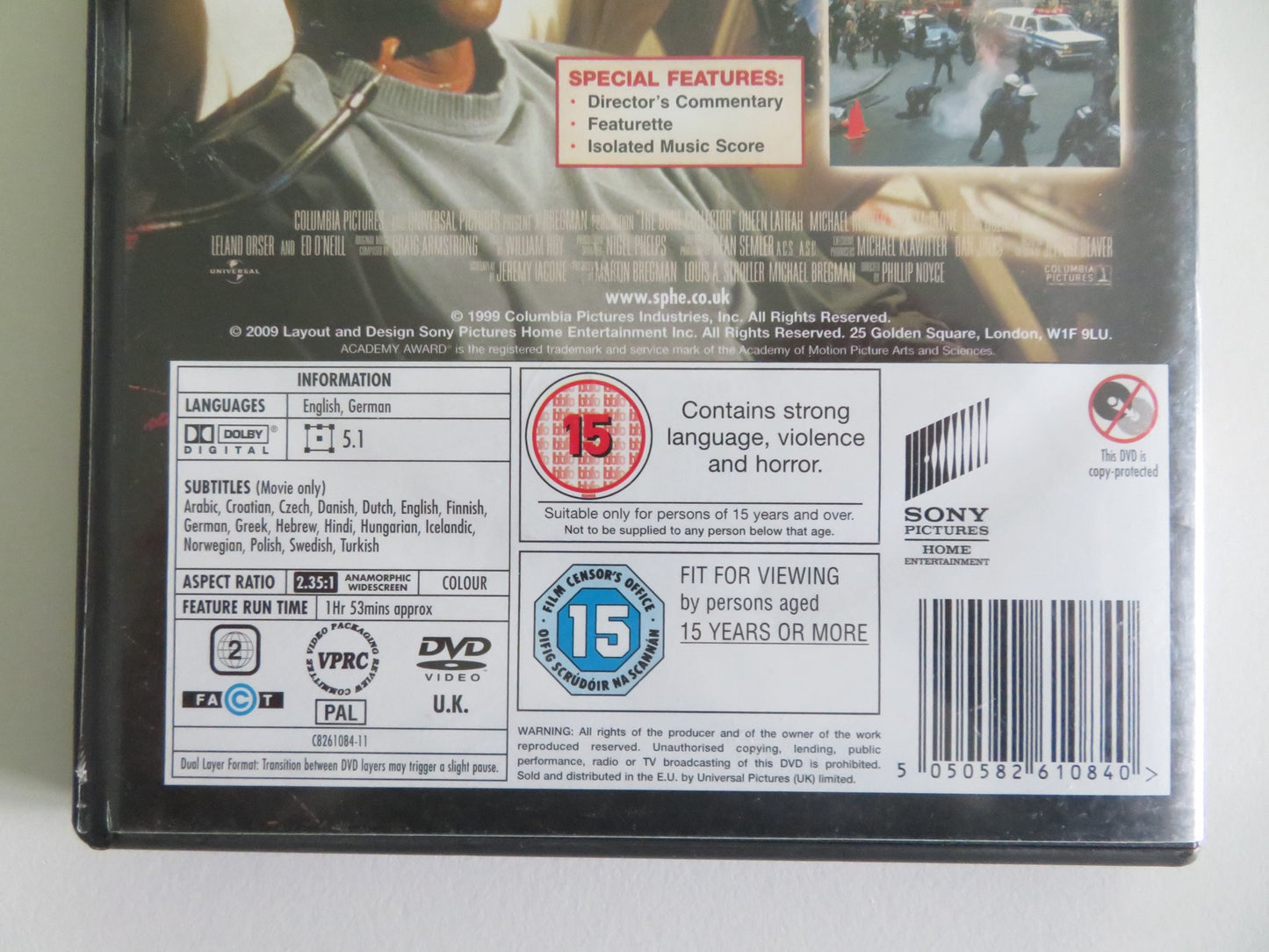 THE BONE COLLECTOR (DVD) DENZEL WASHINGTON ANGELINA JOLIE 1999 REGION 2