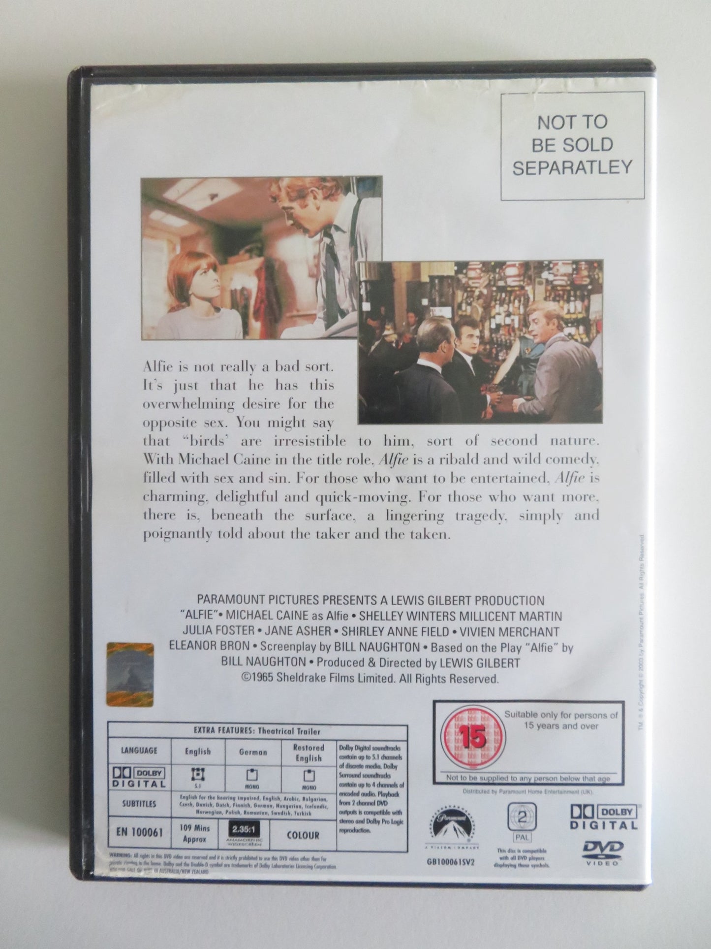 ALFIE - WIDESCREEN COLLECTION (DVD) MICHAEL CAINE SHELLEY WINTERS 1966 REGION 2