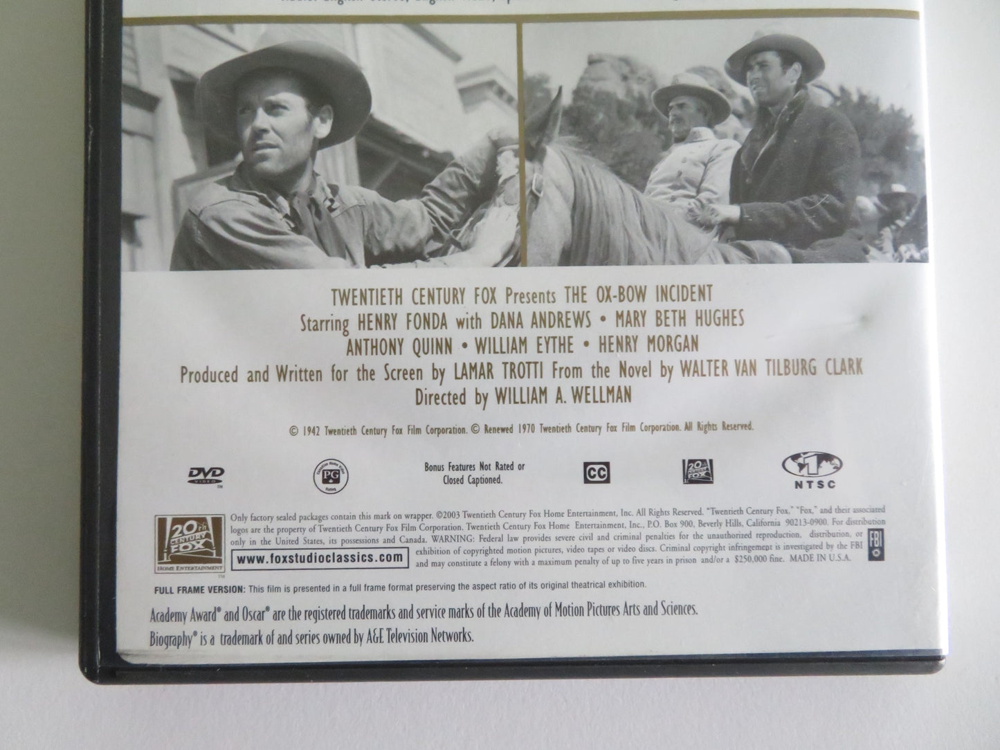 THE OX-BOW INCIDENT (DVD) HENRY FONDA  ANTHONY QUINN 1943 REGION 1