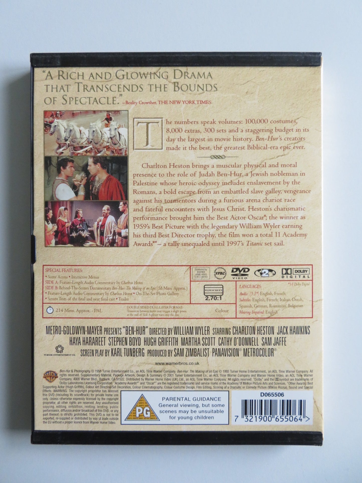 BEN HUR (DVD) CHARLTON HESTON JACK HAWKINS 1959 REGION 2