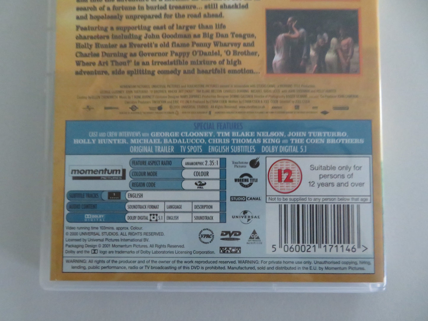 O BROTHER, WHERE ART THOU? (DVD) GEORGE CLOONEY JOHN TURTURRO 2000 REGION 2