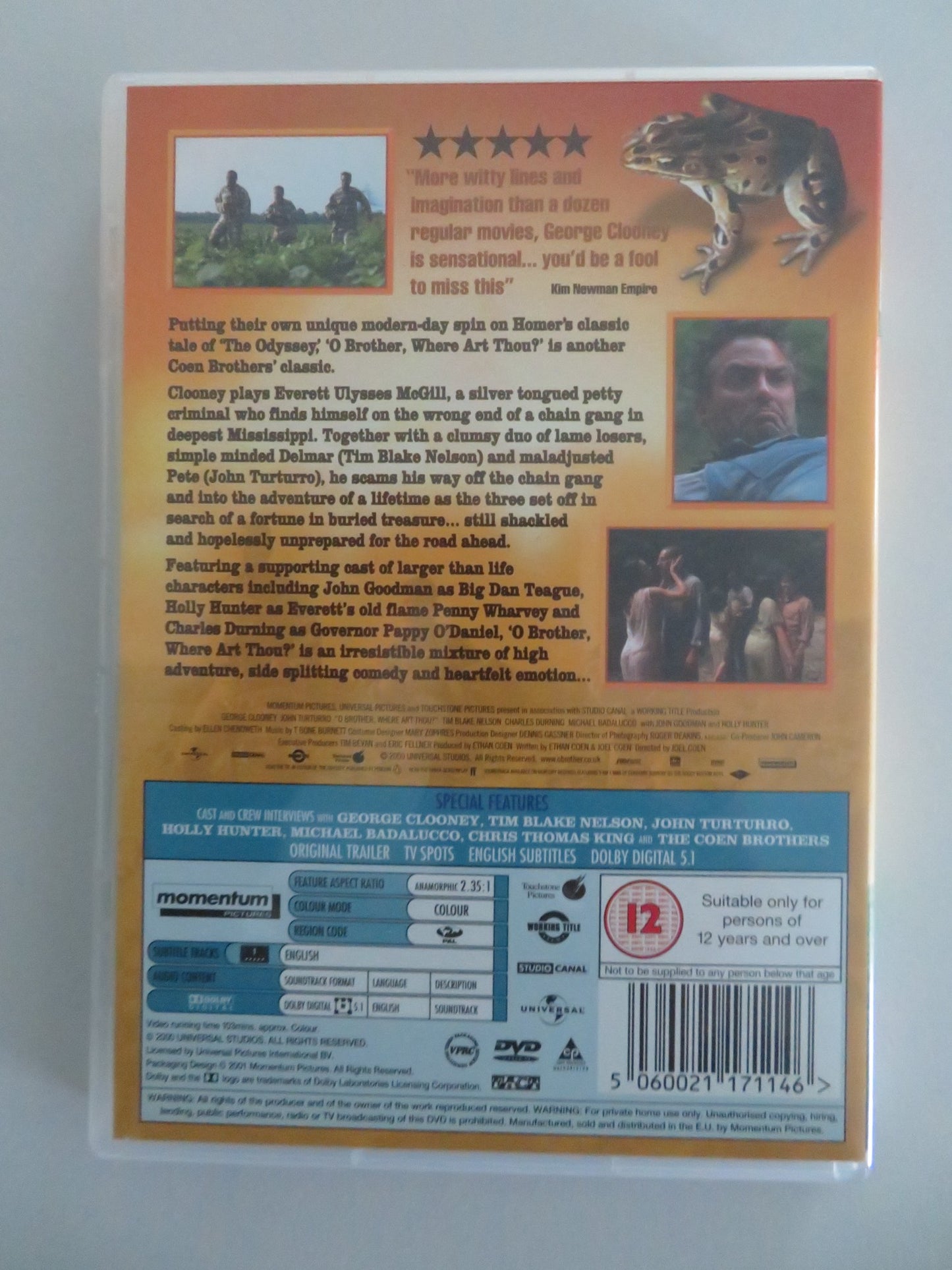 O BROTHER, WHERE ART THOU? (DVD) GEORGE CLOONEY JOHN TURTURRO 2000 REGION 2